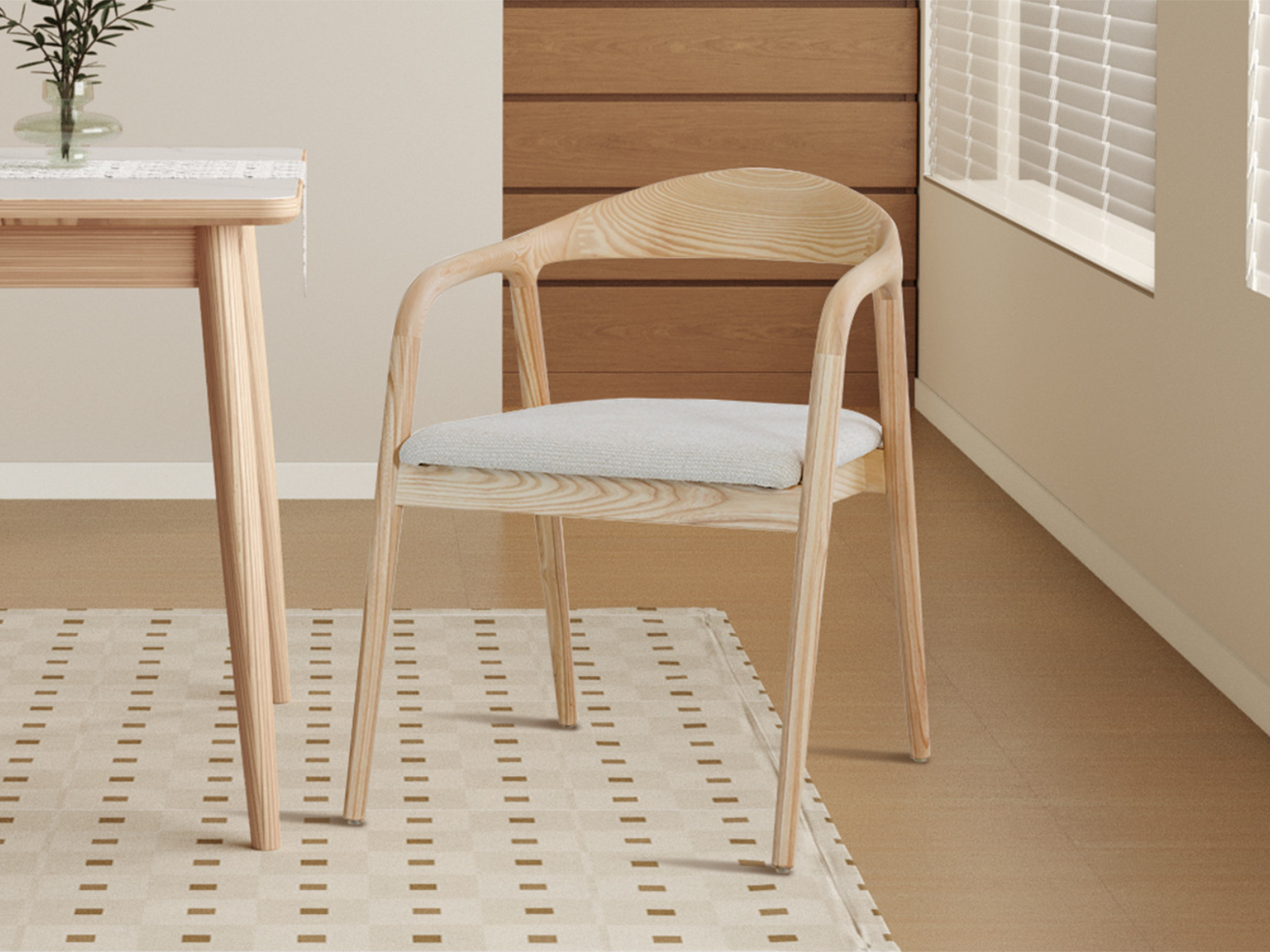 Stoel GAMBAS massief essenhout naturel/beige stof