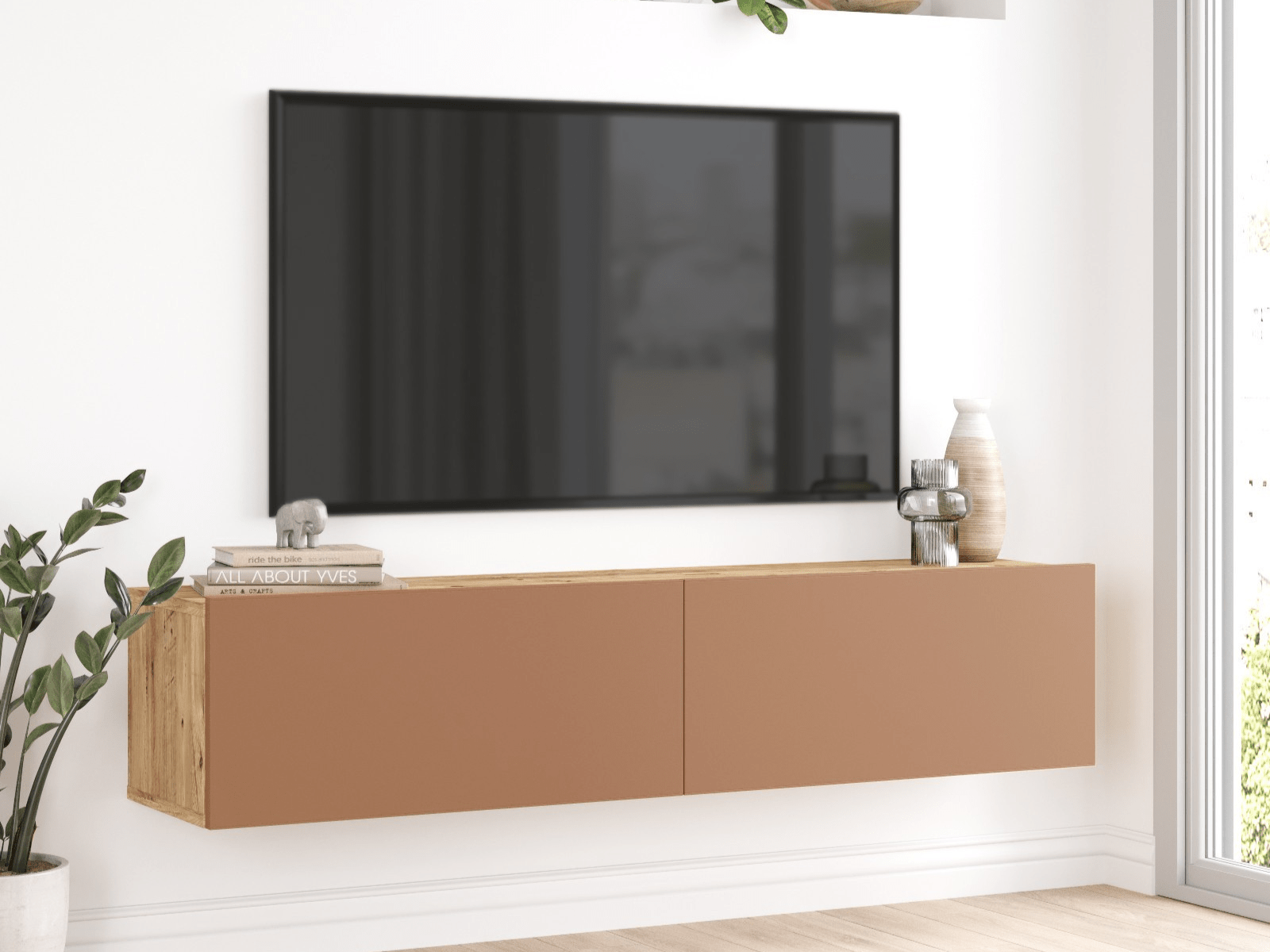 Tv-meubel FROLINA 140 cm 2 klapdeuren atlantische pijnboom/roest