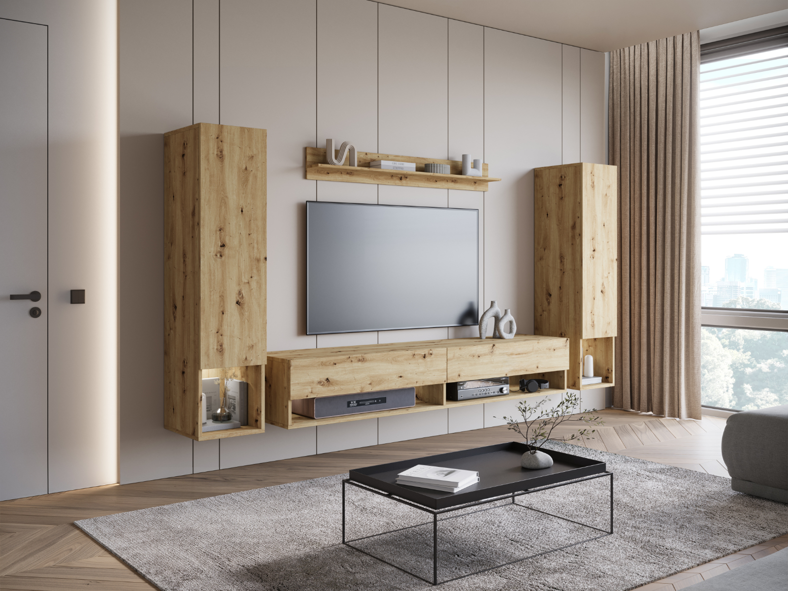 Tv-meubel set AMADEUS 4 deuren artisan eik met led