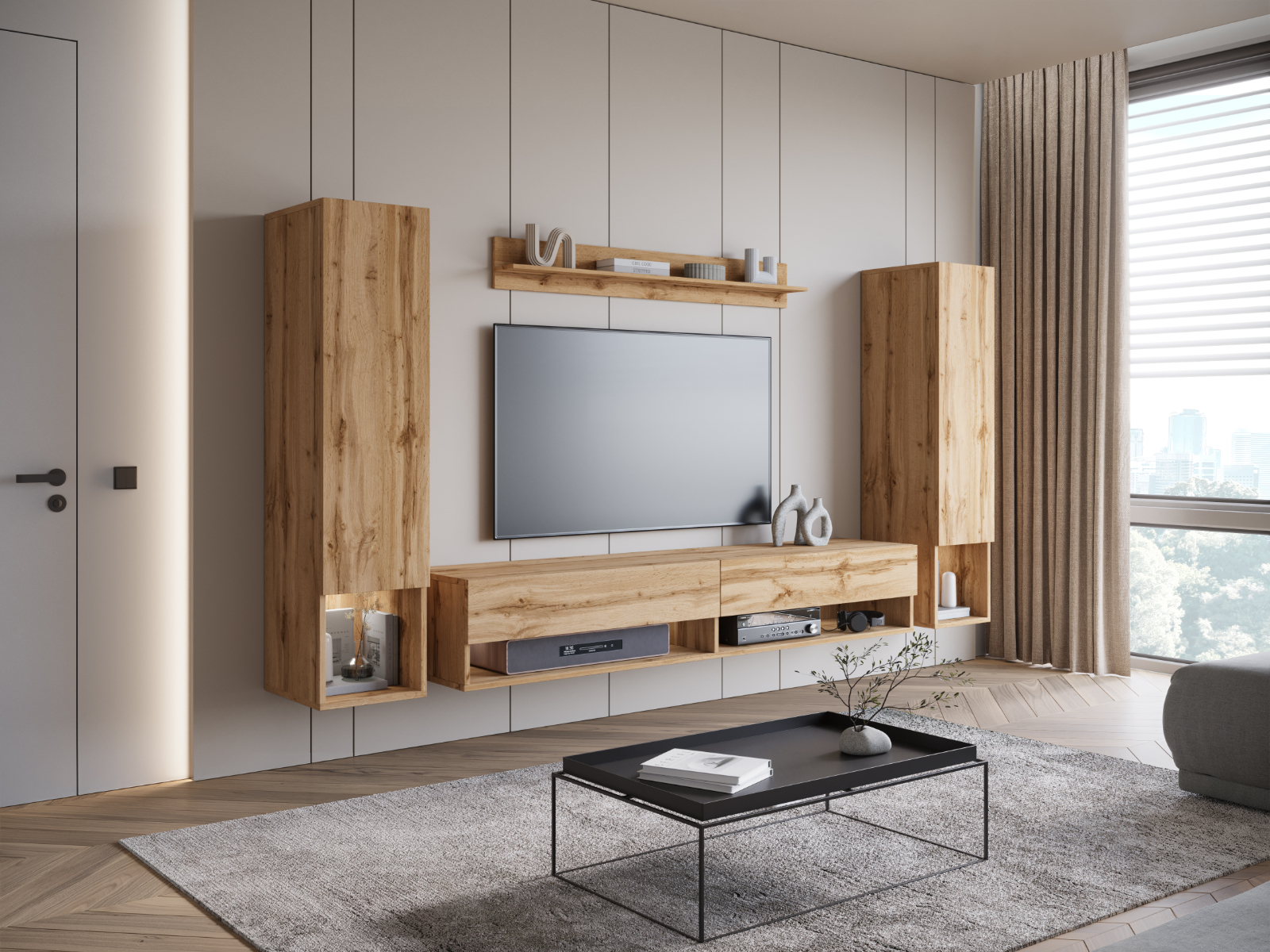 Tv-meubel set AMADEUS 4 deuren wotan eik met led