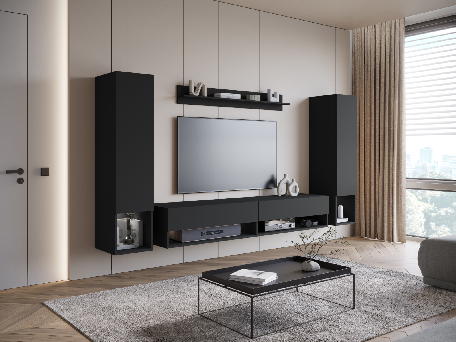 Tv-meubel set AMADEUS 4 deuren grafiet