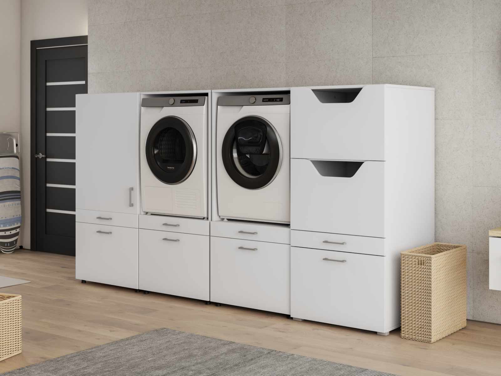 Kast WASHING 2 machines met kast 1 deur 2 lades 1 kast voor wasgoed MEDIUM