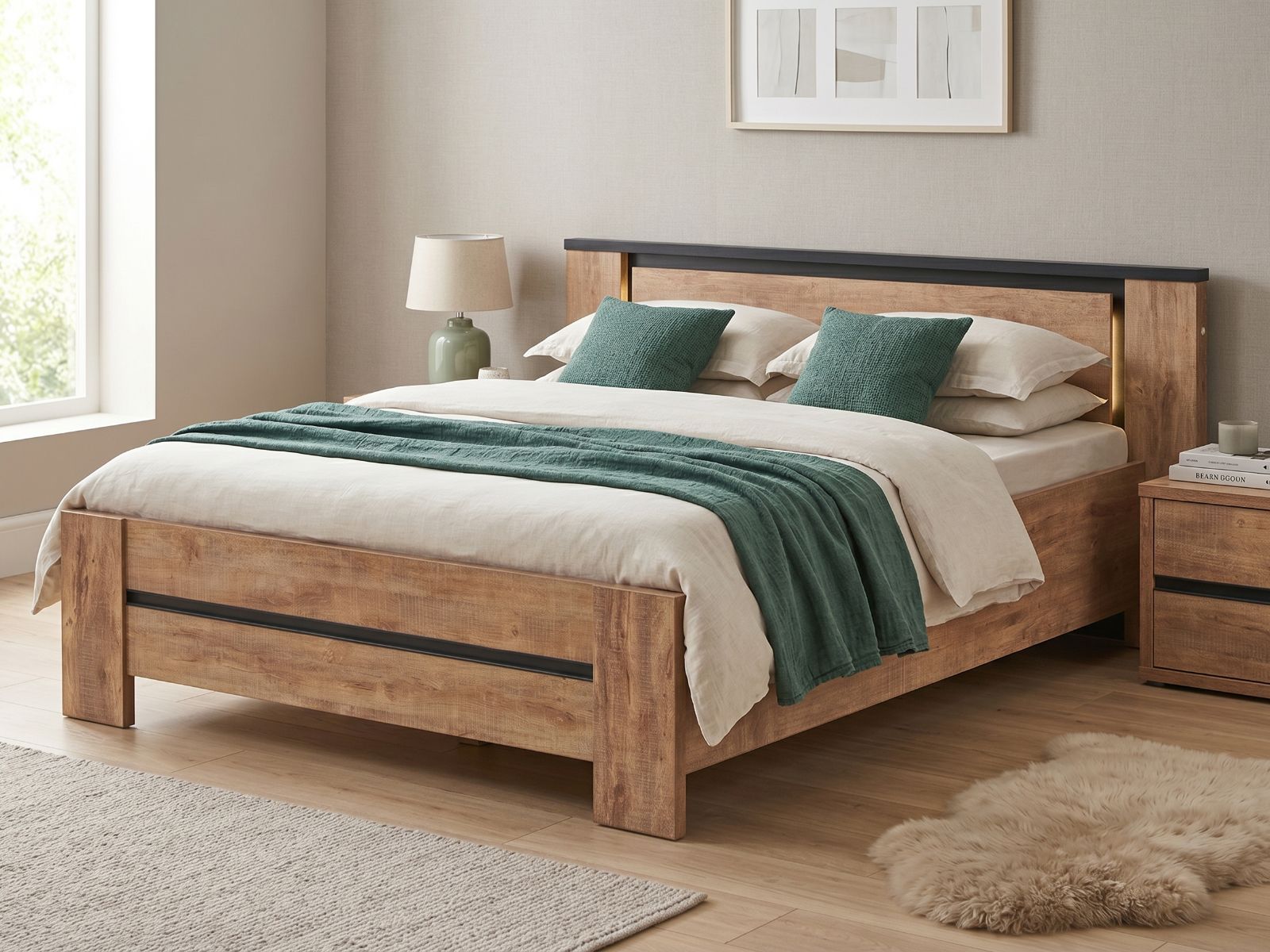 Tweepersoonsbed ELMA 140x200 cm industriële eik met led 