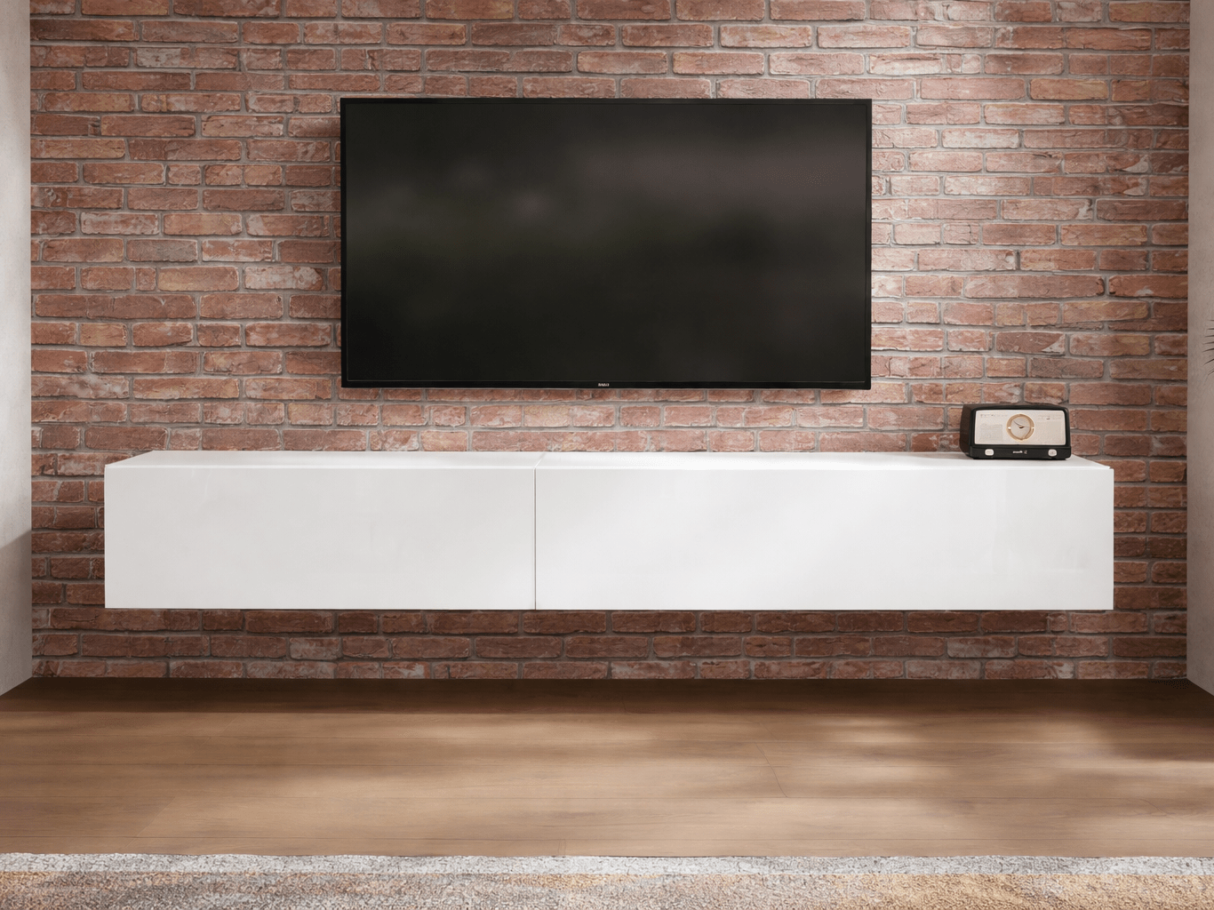 Tv-meubel KINGSTON 2 klapdeuren 245 cm wit/hoogglans wit