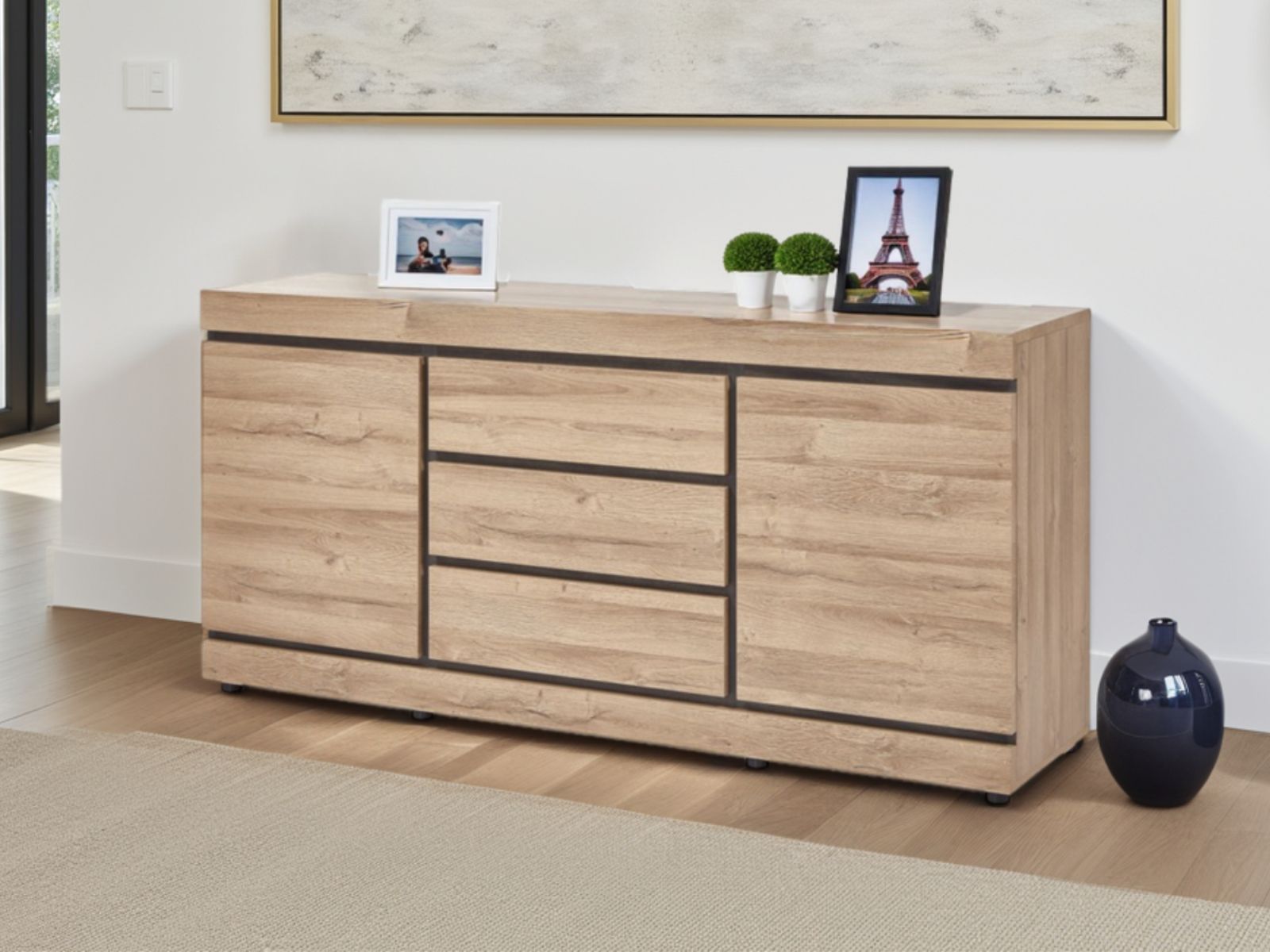Dressoir MARNOIX 2 deuren en 3 lades franse eik afbeelding