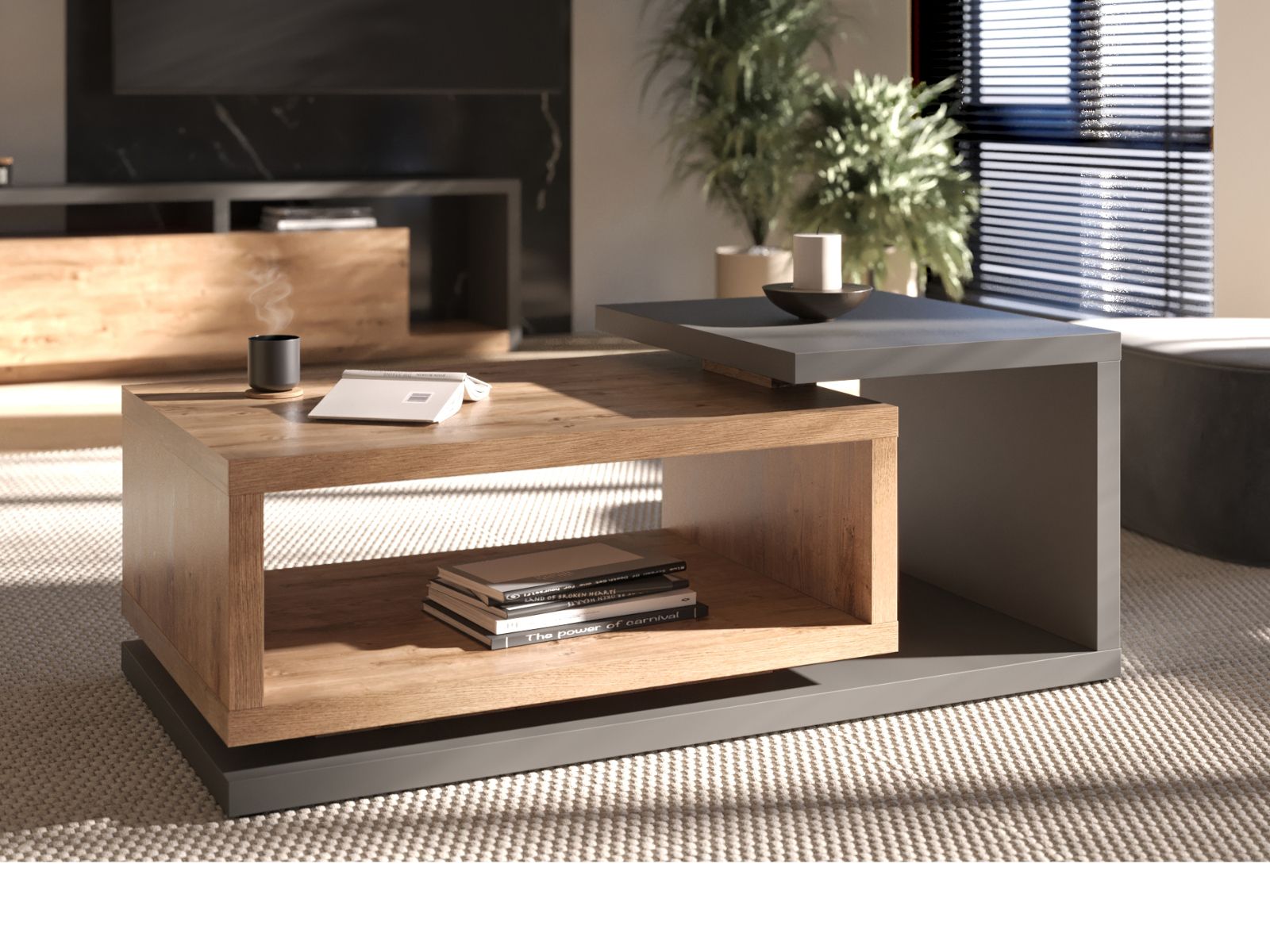 Salontafel BOTSWANA rechthoekig 120 cm antraciet/ribbec eikenhout afbeelding