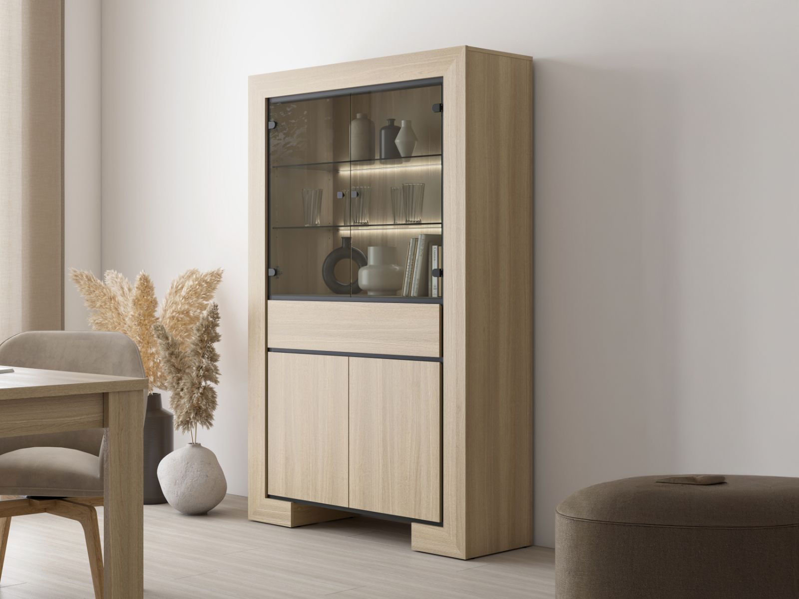 Vitrinekast CASTRO 4 deuren 1 lade elegante eik afbeelding