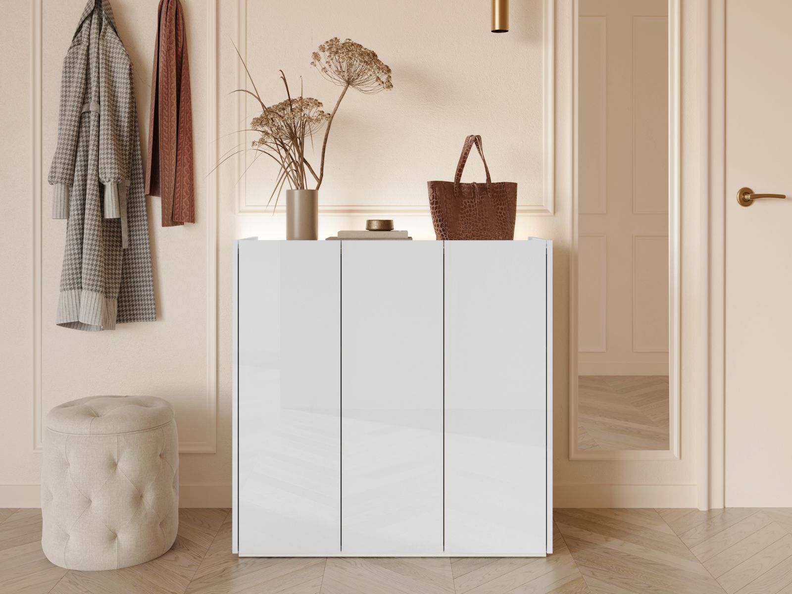 Schoenenkast PEASY 3 deuren hoogglans wit/scandinavische eik afbeelding