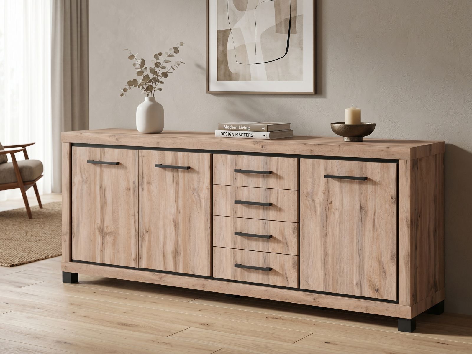 Dressoir ELEGA 3 deuren 4 lades canadese eik