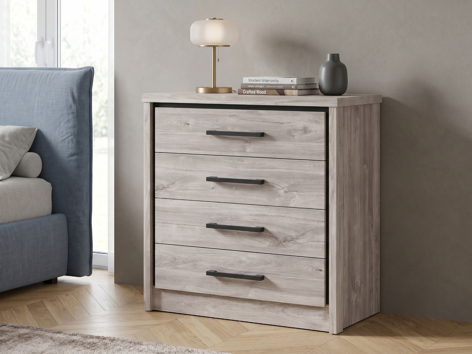 Commode ELZA 4 lades grijze eik