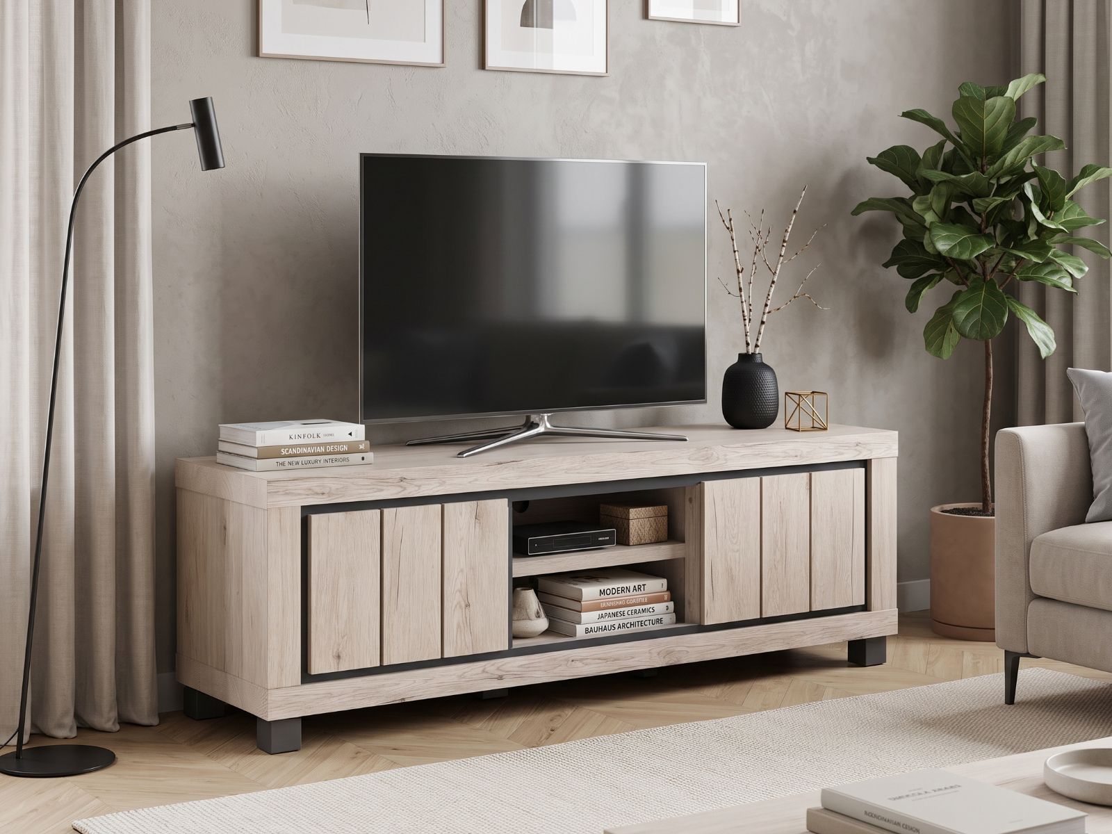 TV-meubel ARCHIMEDE 2 deuren eik naturel/zwart