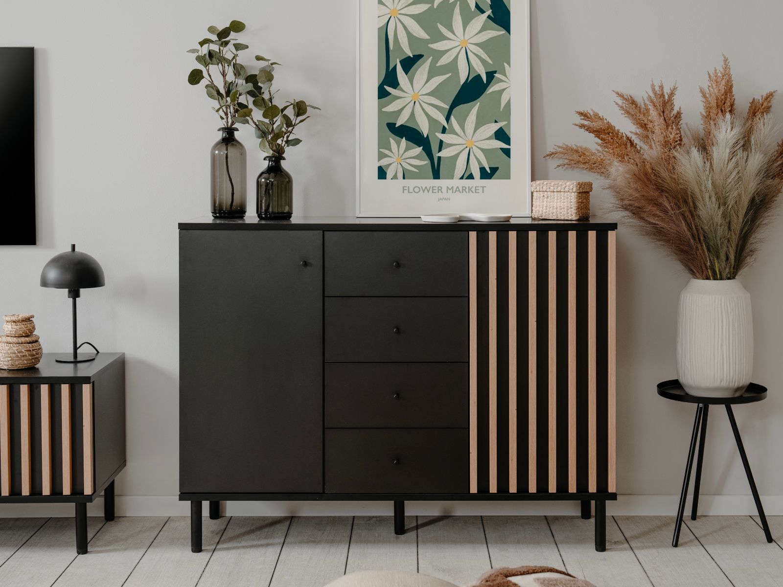Dressoir MANZANA 2 deuren 4 lades artisan eik/antraciet