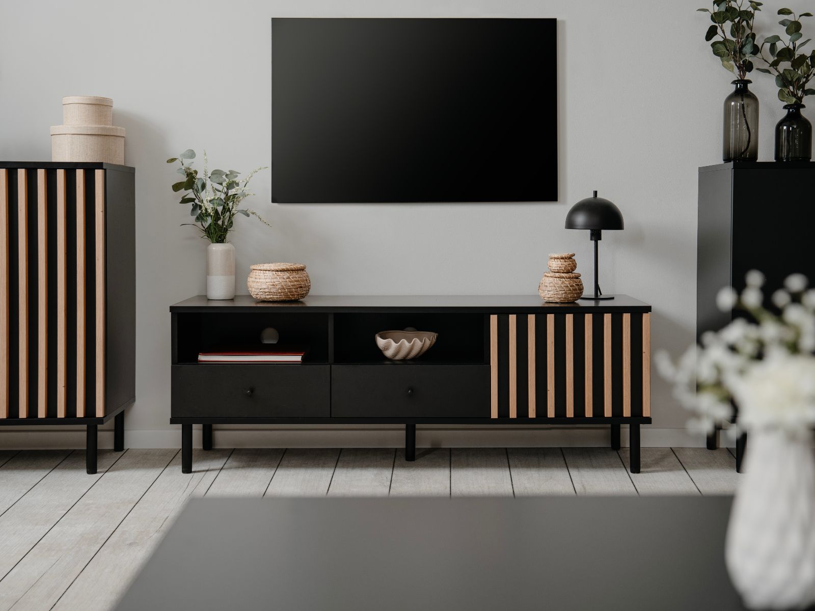 Tv-meubel MANZANA 1 deur 2 lades artisan eik/antraciet