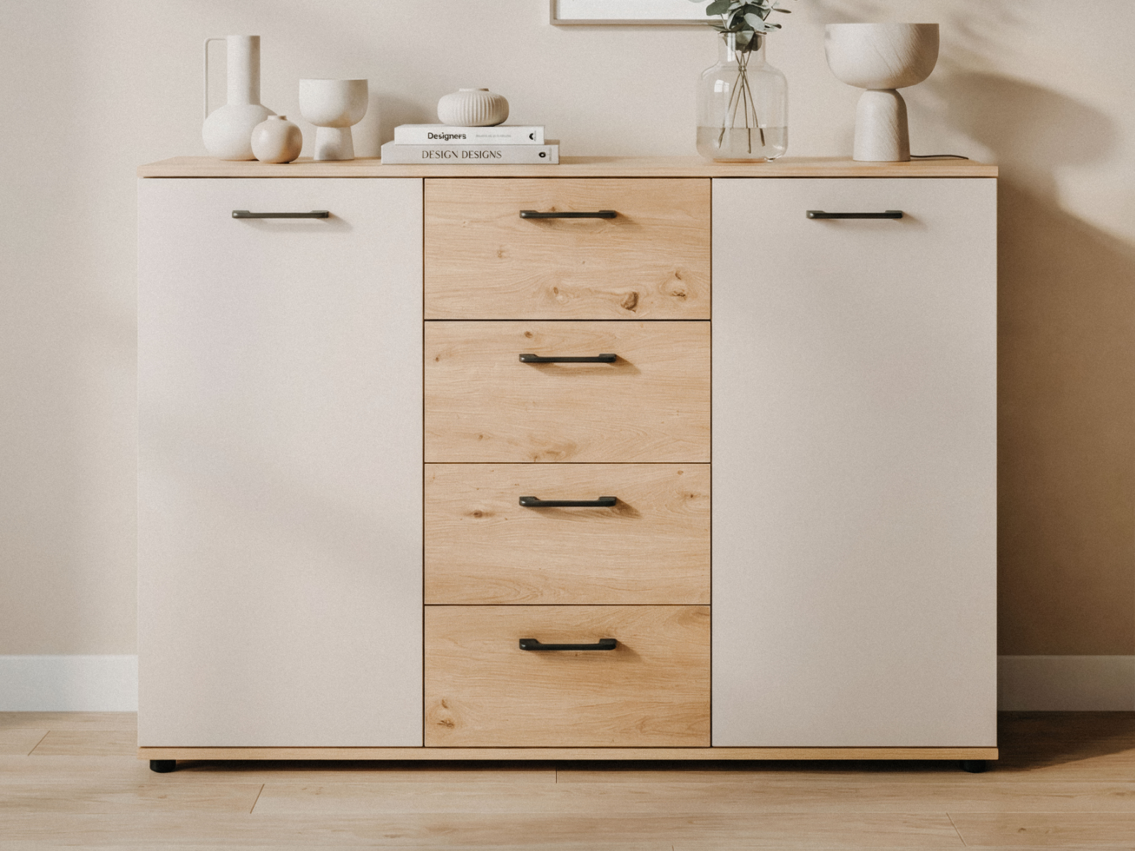 Mobistoxx Dressoir KIRRI 2 deuren 4 lades kasjmier/artisan eik