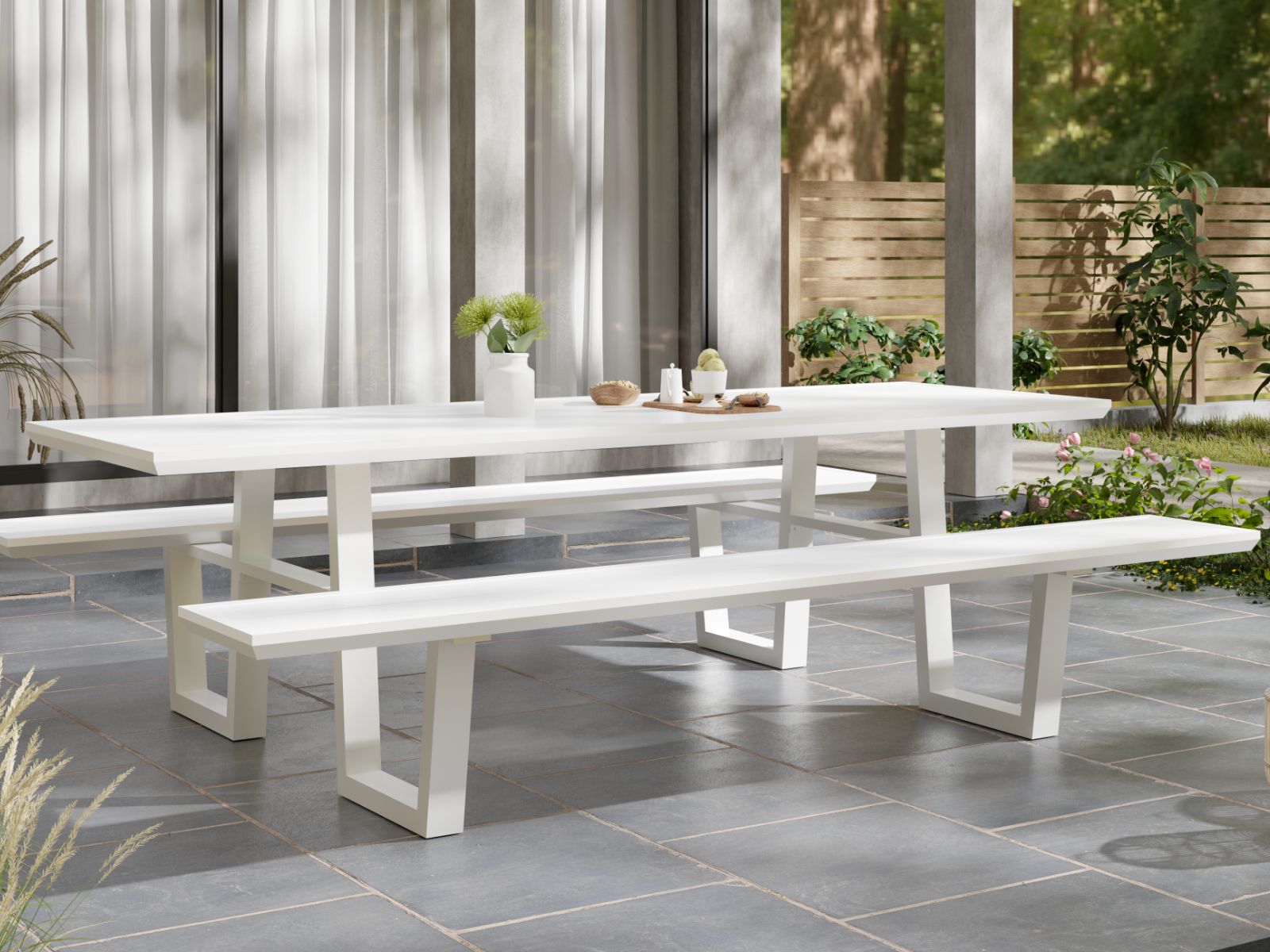 Mobistoxx Ronde picknicktafel VICENZA 240 cm aluminium wit
