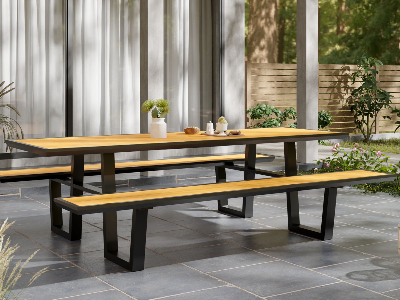 Mobistoxx Picknicktafel VICENZA 240 cm aluminium zwart wood effect