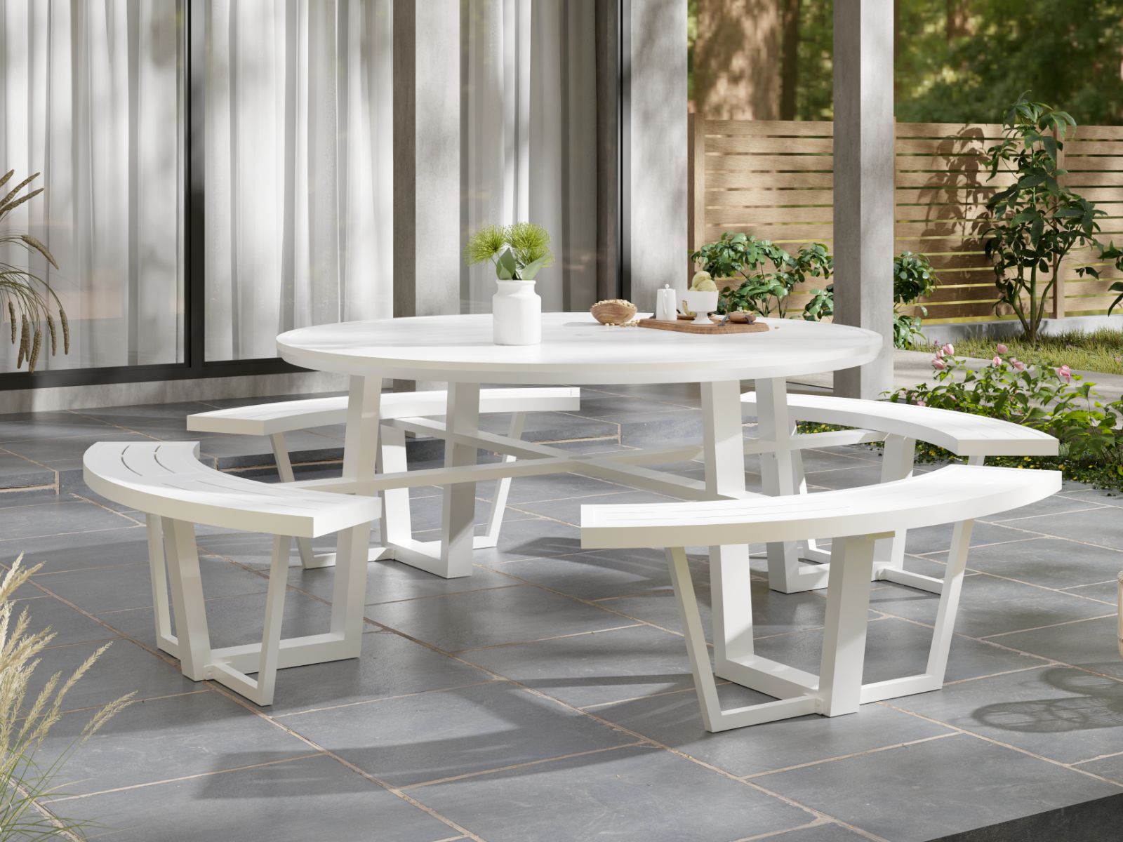 Mobistoxx Ronde picknicktafel PERUGIA 8 personen aluminium wit