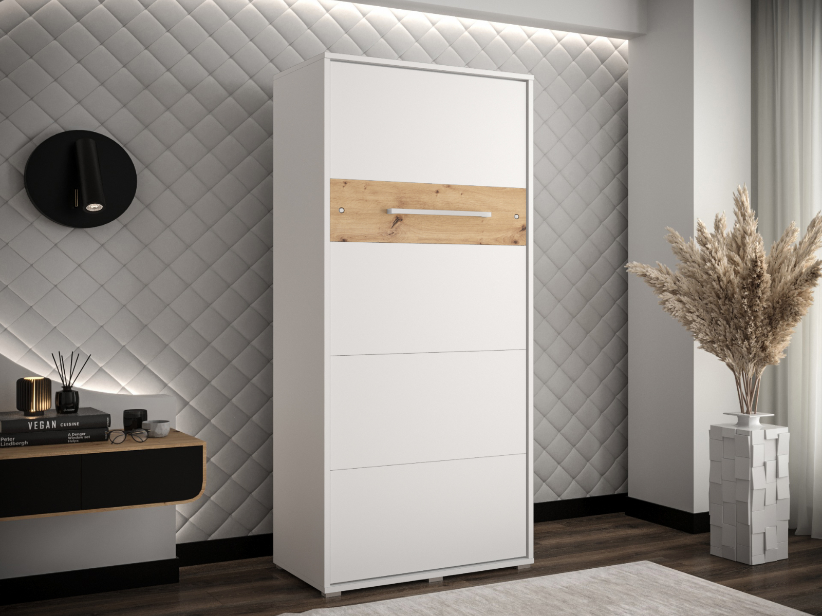 Mobistoxx Opklapbed HOUDI 90x200 cm wit/artisan eik