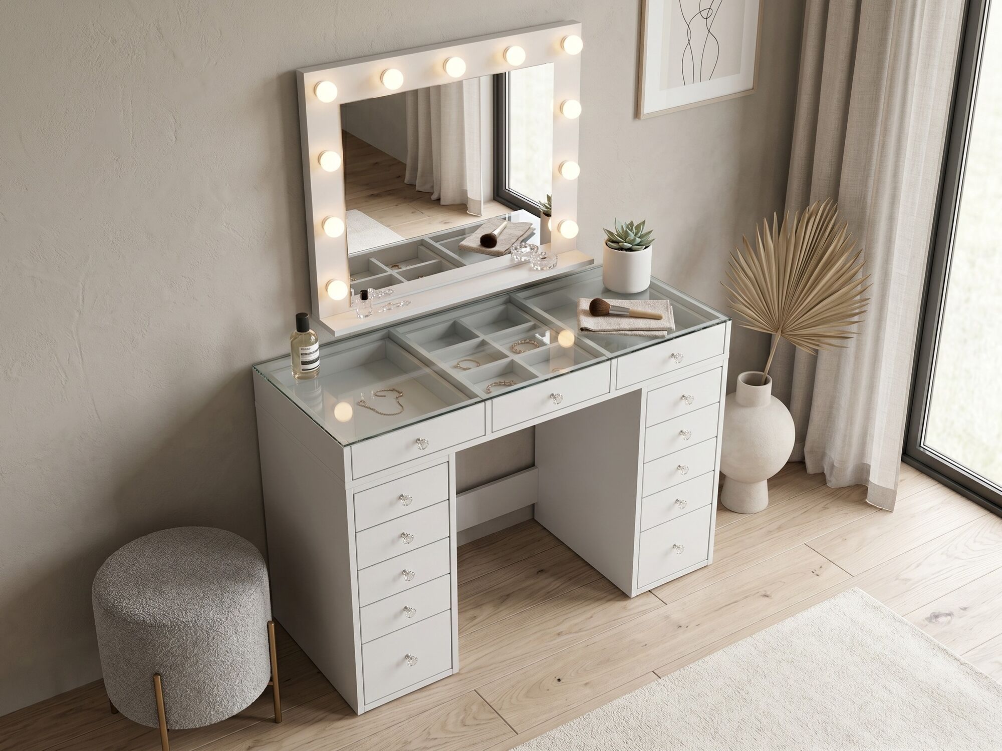 Make-up tafel JESSIE DELUXE 13 lades wit