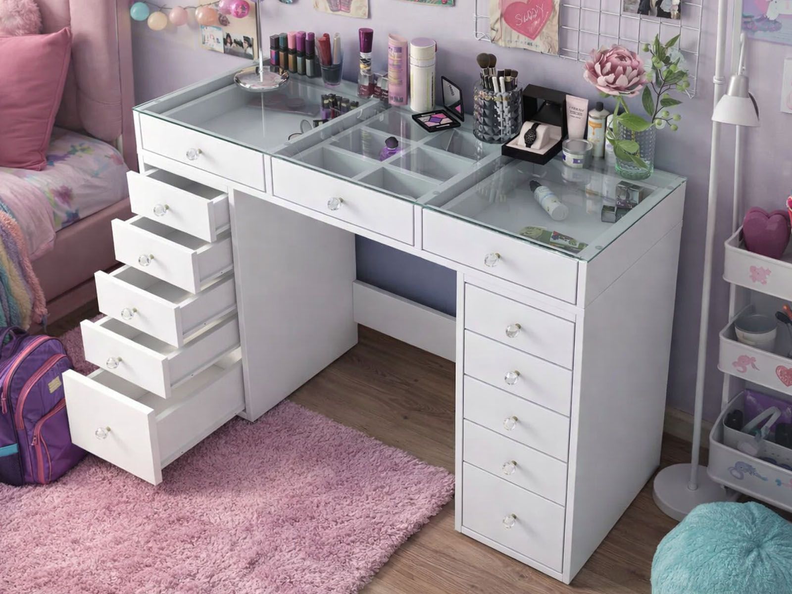 Make-up tafel JESSIE 13 lades wit