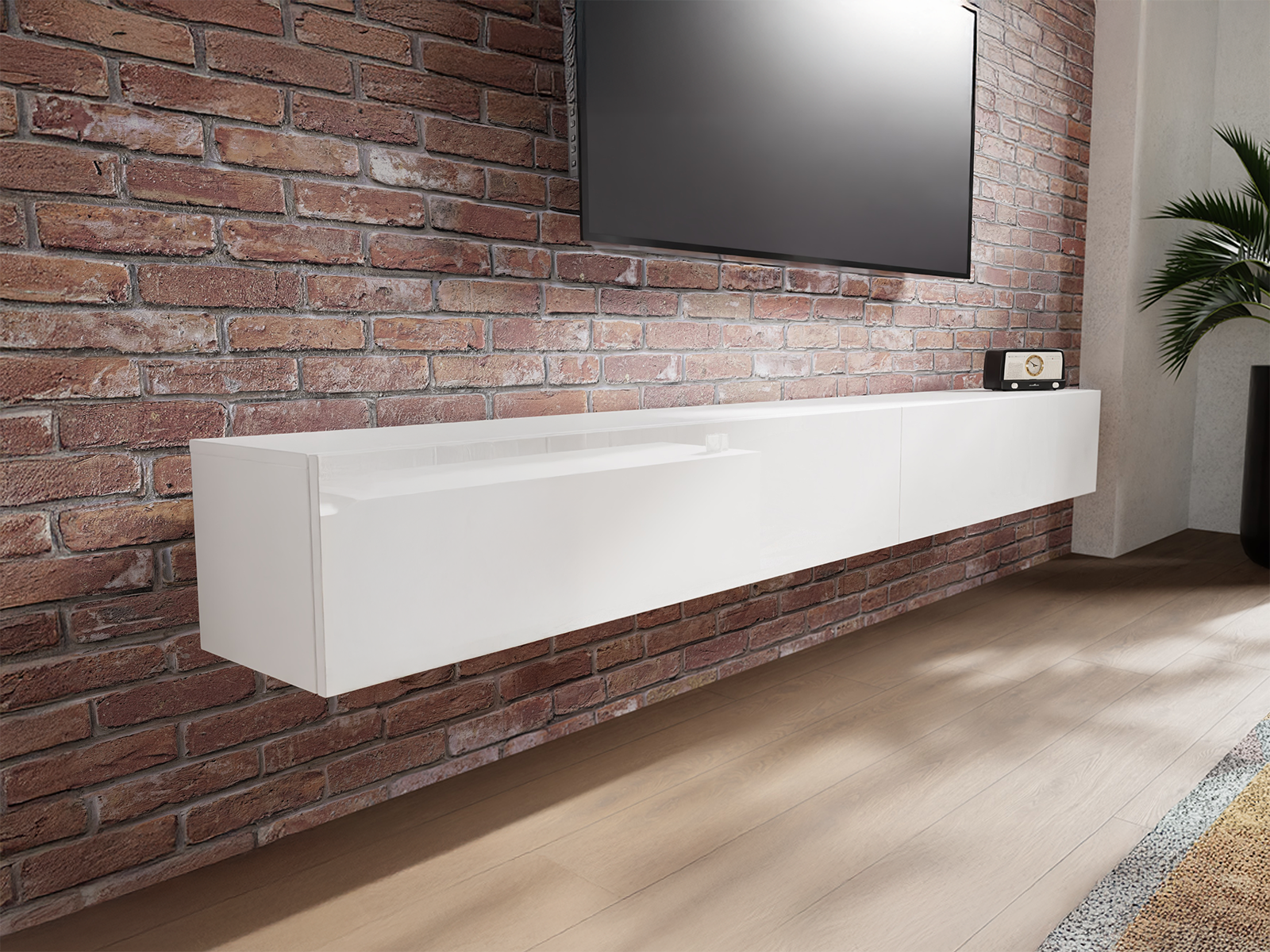 Mobistoxx Tv-meubel KINGSTON 2 klapdeuren 245 cm wit/hoogglans wit