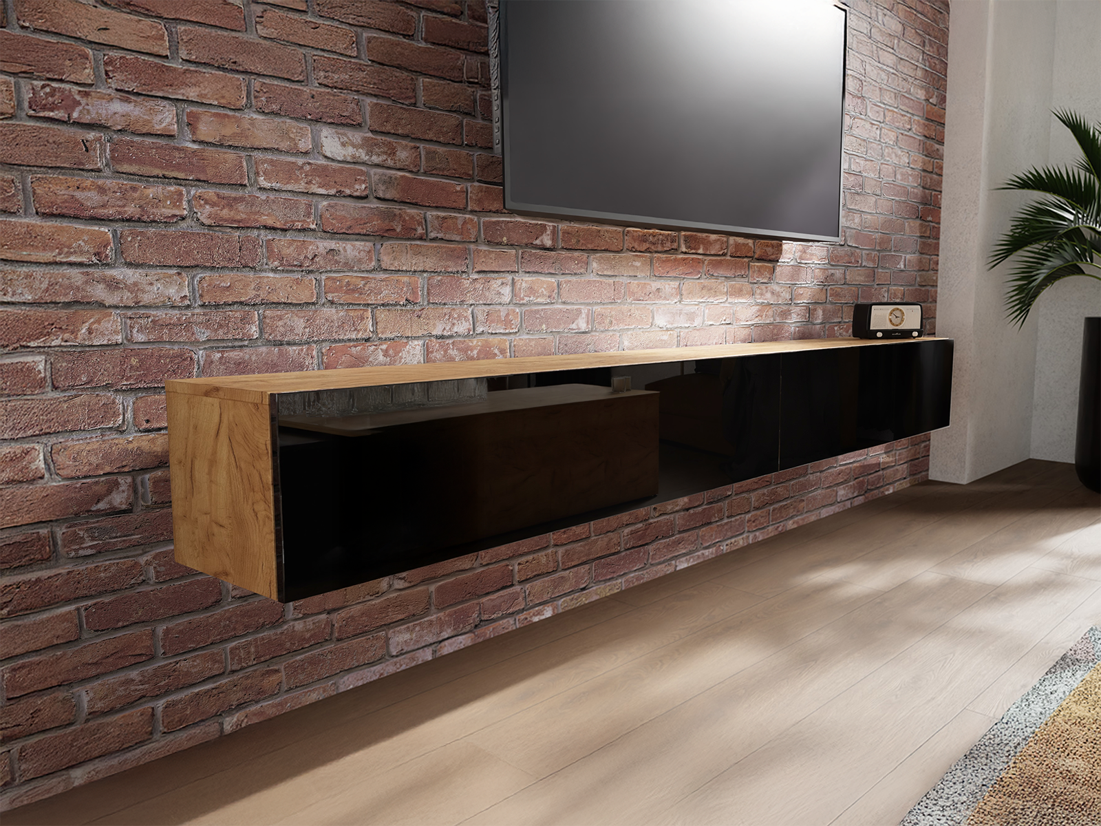 Mobistoxx Tv-meubel KINGSTON 2 klapdeuren 245 cm gouden eik/hoogglans zwart