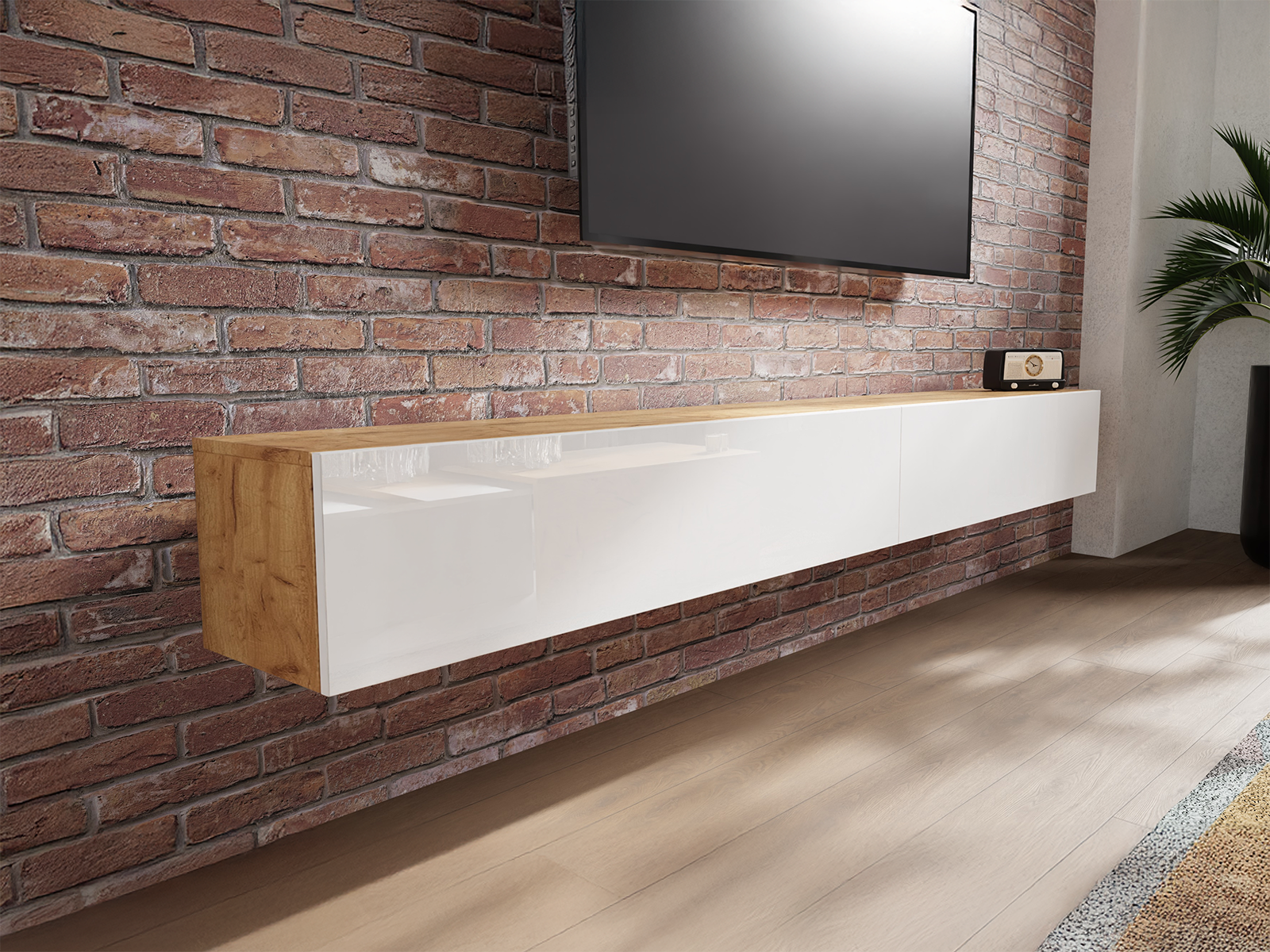 Mobistoxx Tv-meubel KINGSTON 2 klapdeuren 245 cm gouden eik/hoogglans wit