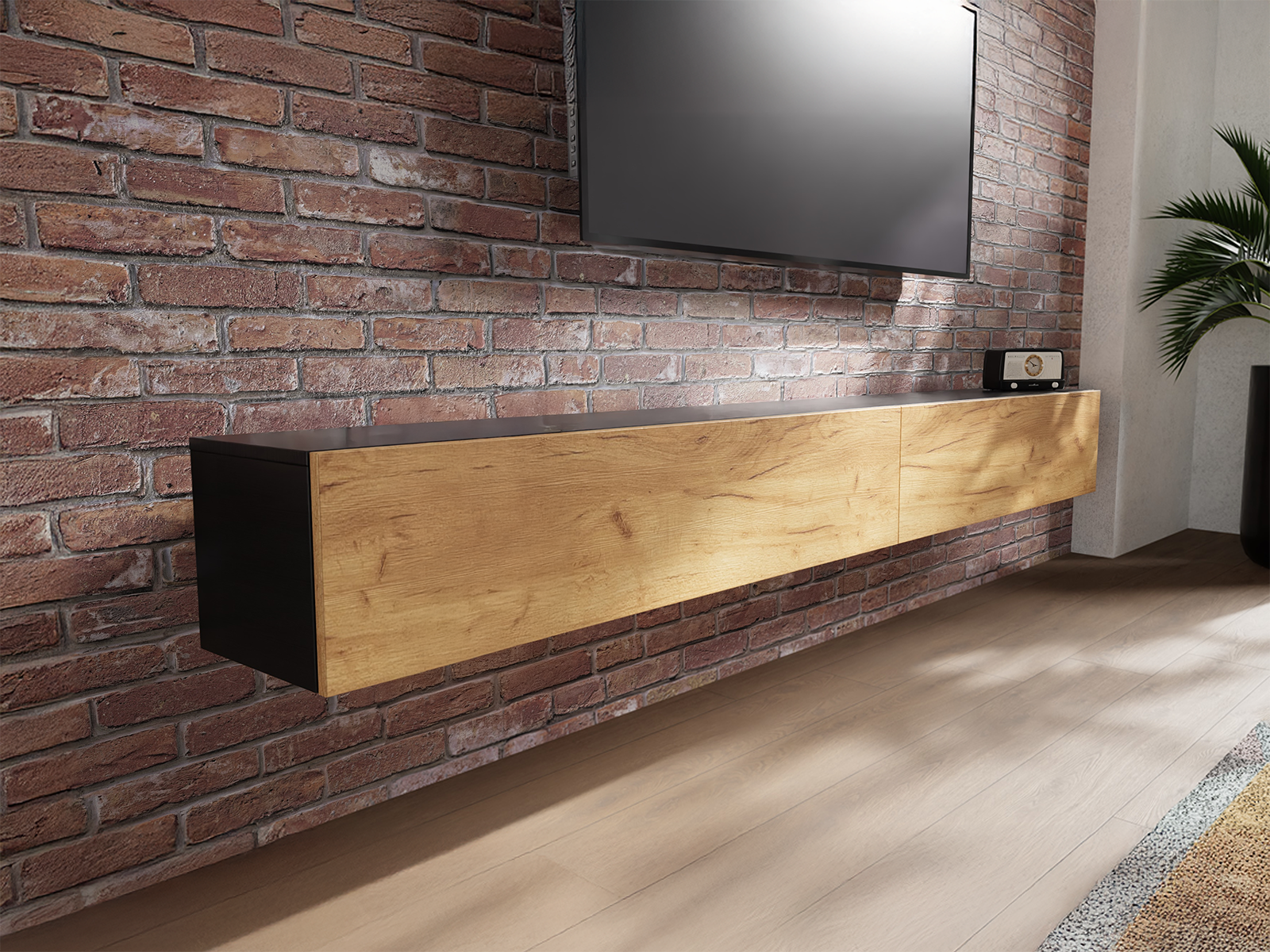 Mobistoxx Tv-meubel KINGSTON 2 klapdeuren 245 cm zwarte eik/gouden eik