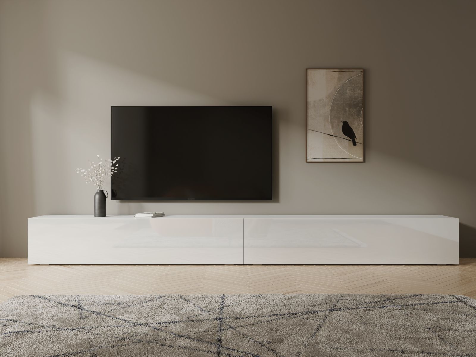 Tv-meubel KINGSTON 2 klapdeuren 280 cm wit/hoogglans wit