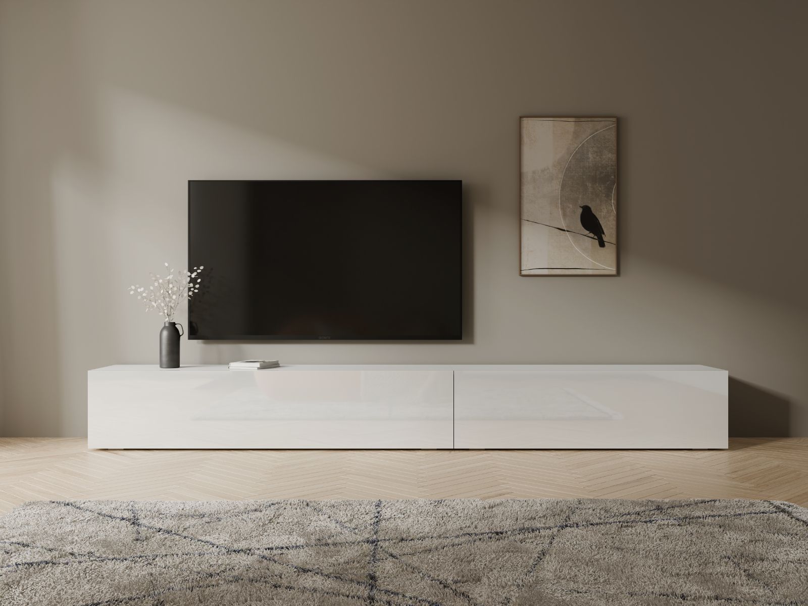 Tv-meubel KINGSTON 2 klapdeuren 245 cm wit/hoogglans wit