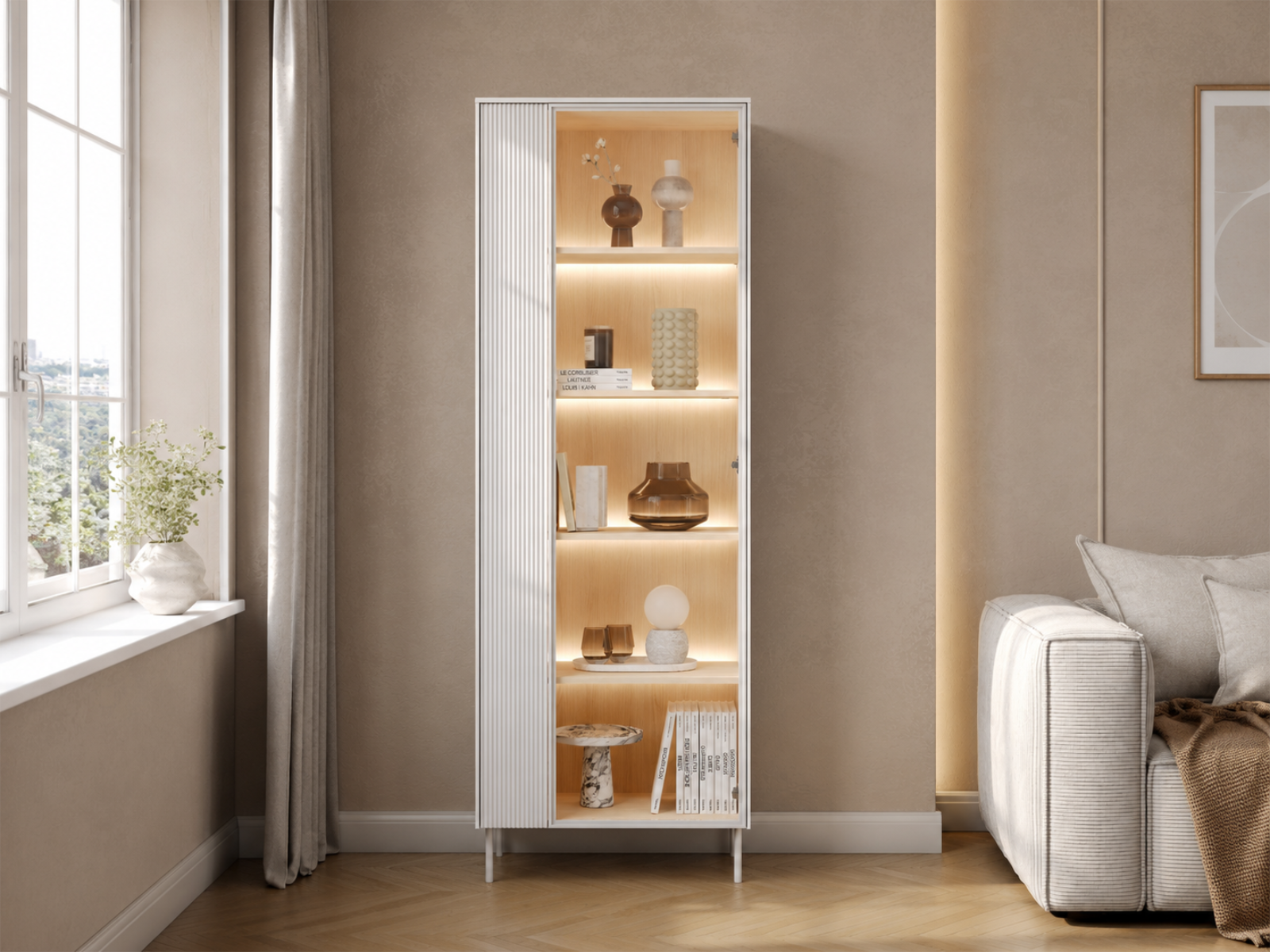 Mobistoxx Vitrinekast LIKA 2 deuren 67 cm wit/Vincenza eik