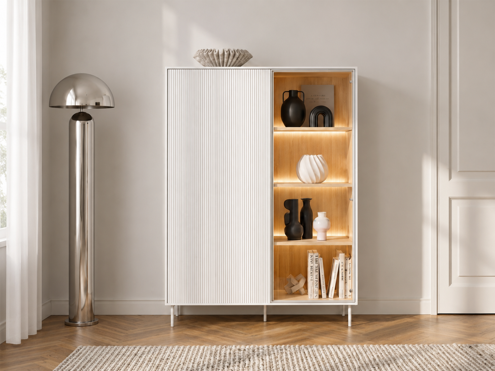 Mobistoxx Vitrinekast LIKA 2 deuren 110 cm wit/Vincenza eik