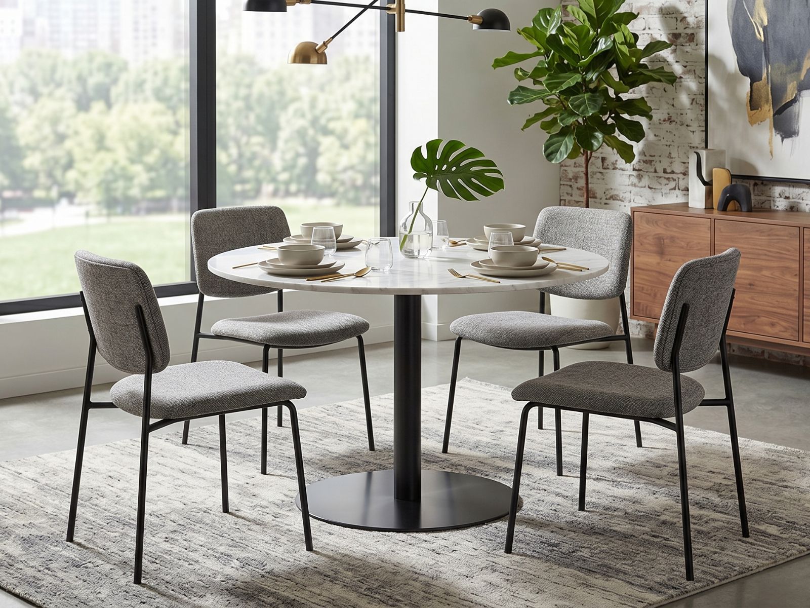 Ronde eettafel LORBY Ø105 cm marmer wit/zwart