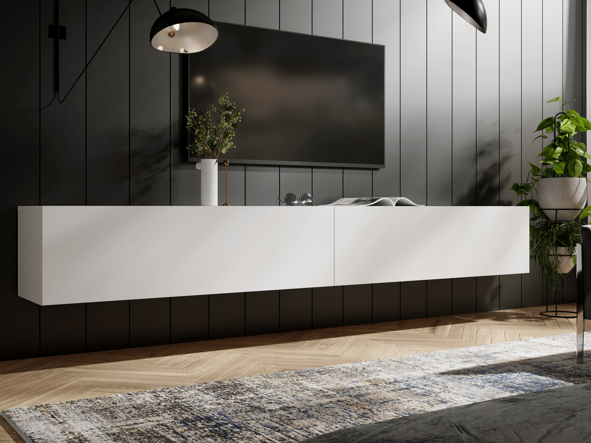 Tv-meubel KINGSTON 2 klapdeuren 210 cm mat wit