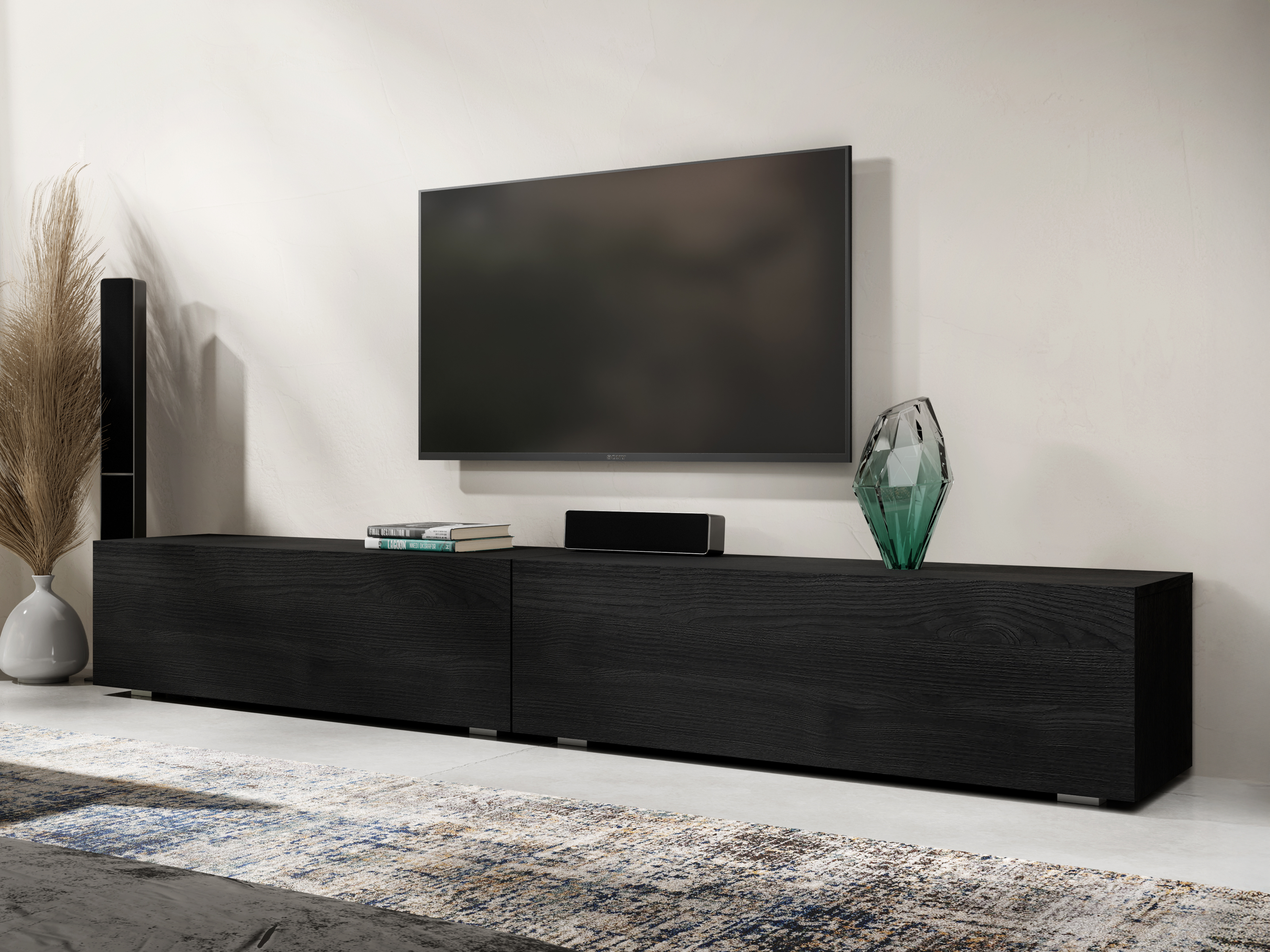 Tv-meubel KINGSTON 2 klapdeuren 210 cm zwarte eik