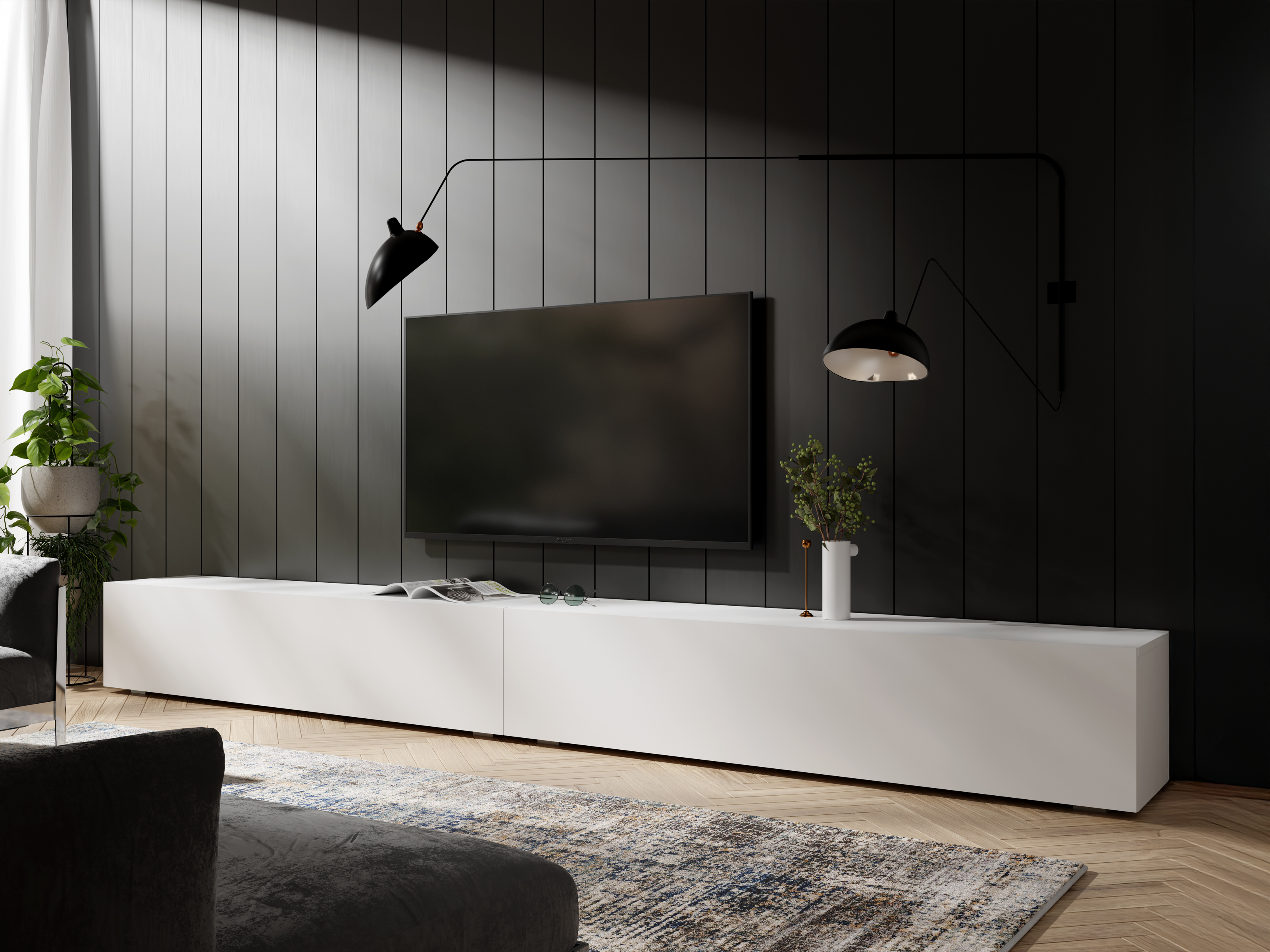 Tv-meubel KINGSTON 2 klapdeuren 280 cm mat wit