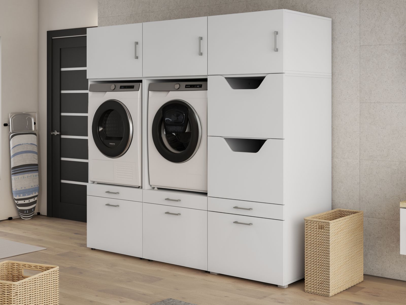 Kast WASHING 2 machines naast elkaar met kast voor wasgoed LARGE wit afbeelding