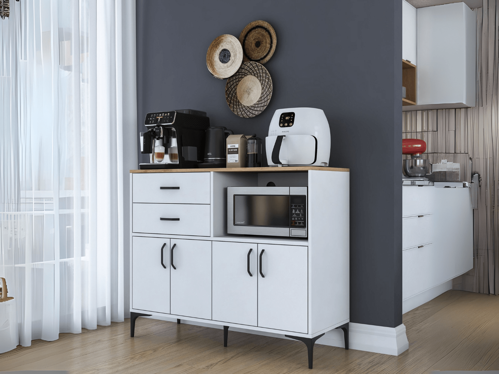 Mobistoxx Dressoir RAMSAY 4 deuren 2 lades wit/walnoot