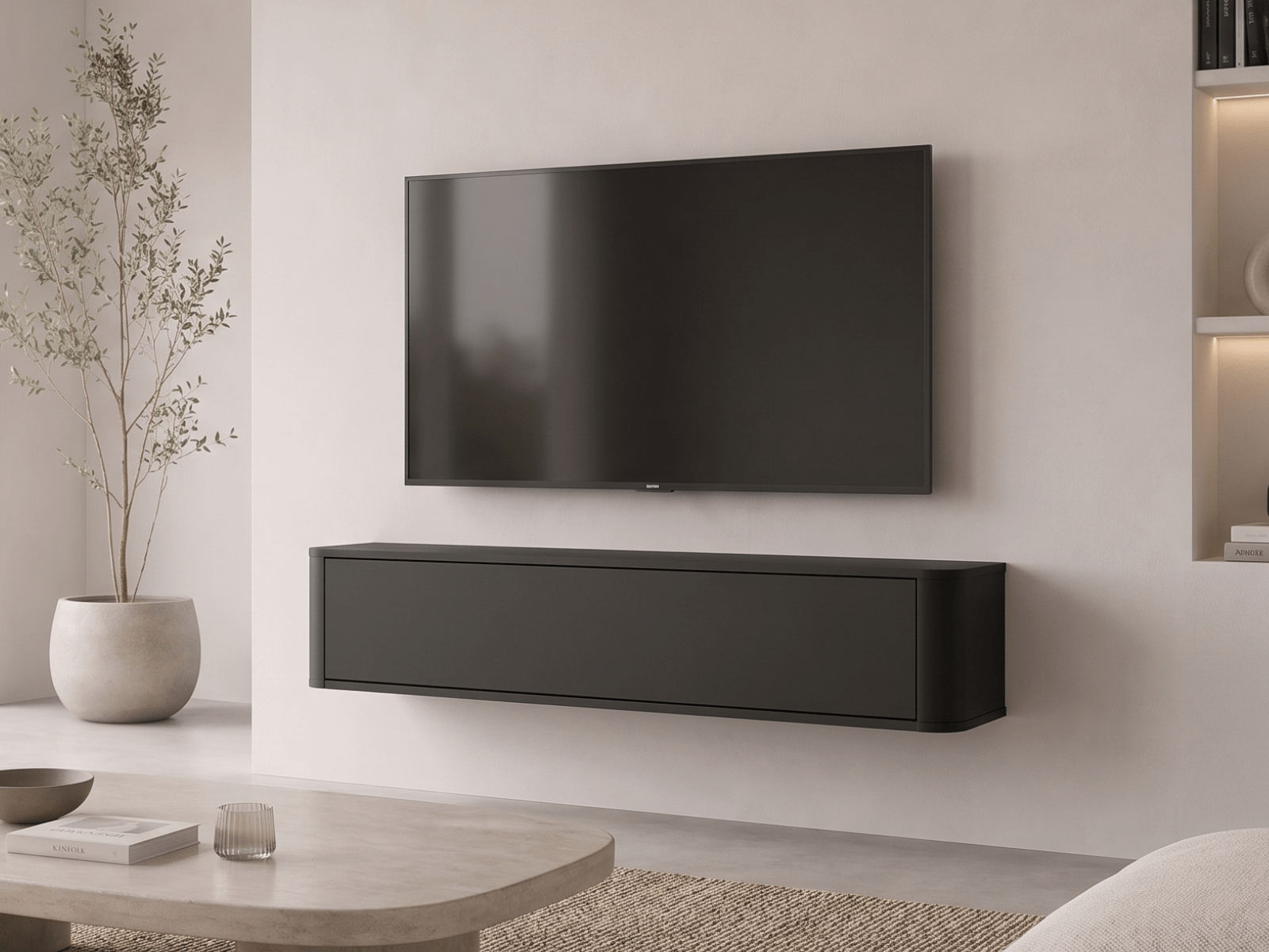TV-hifi meubel PRINCETON 1 draaideur 140 cm afgerond zwart
