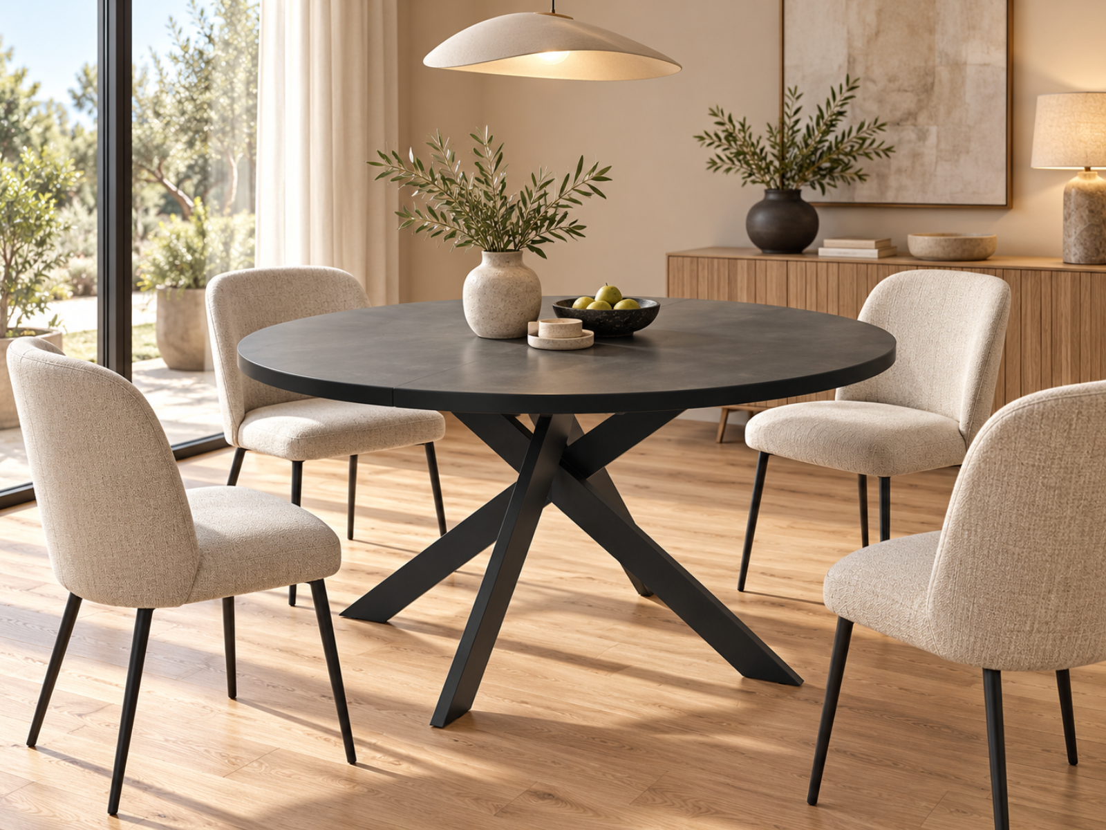 Mobistoxx Keramische eettafel MADELEINE &Oslash; 120 > 160 cm antraciet