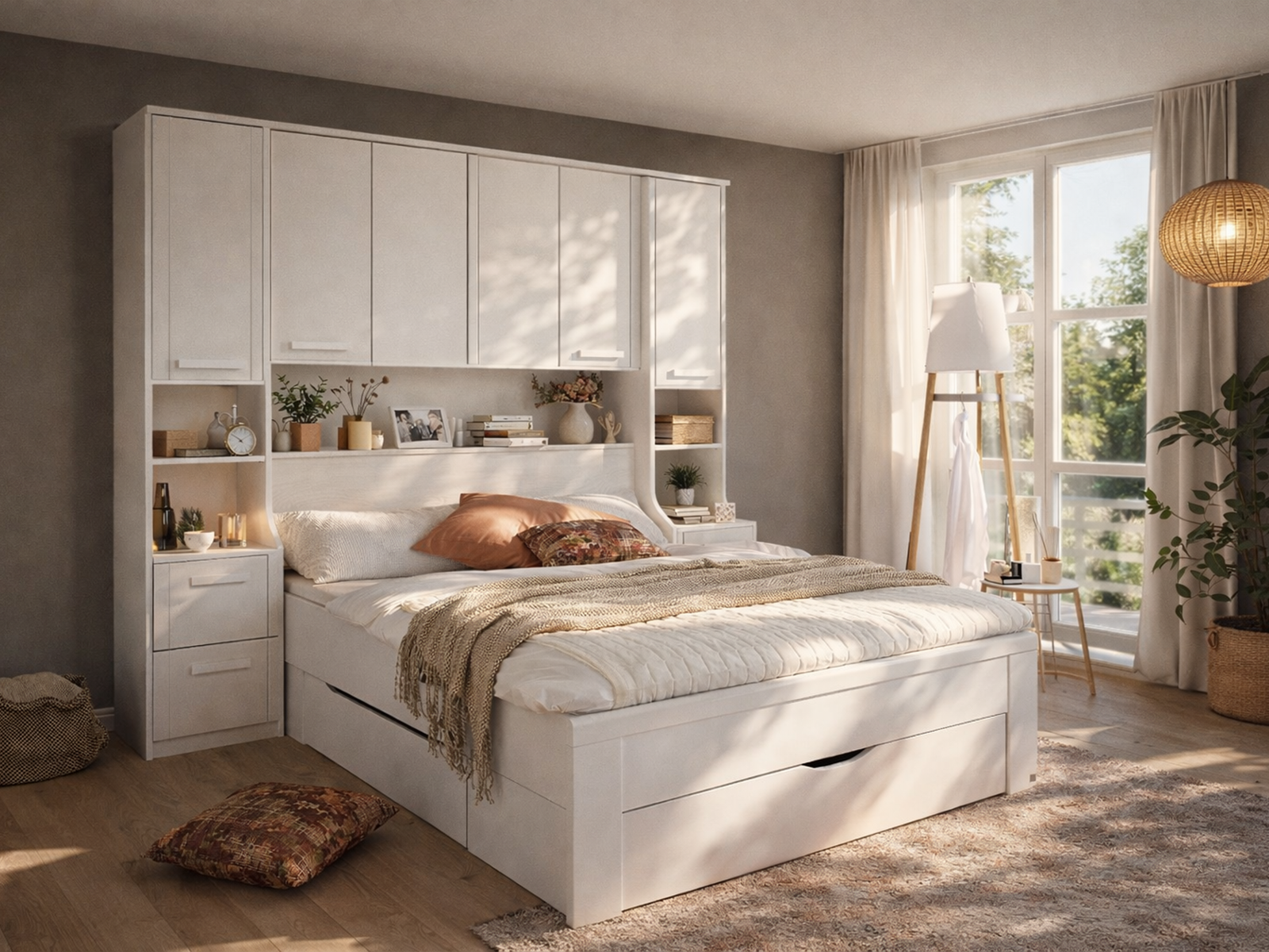 Bed en brugkast RIGA 160x200 cm wit met lades