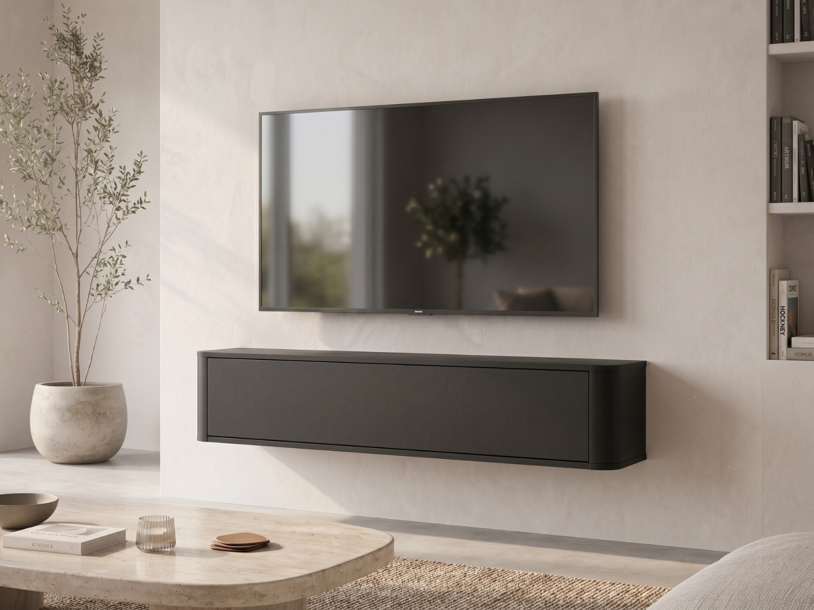 TV-hifi meubel PRINCETON 1 draaideur 140 cm afgerond zwart