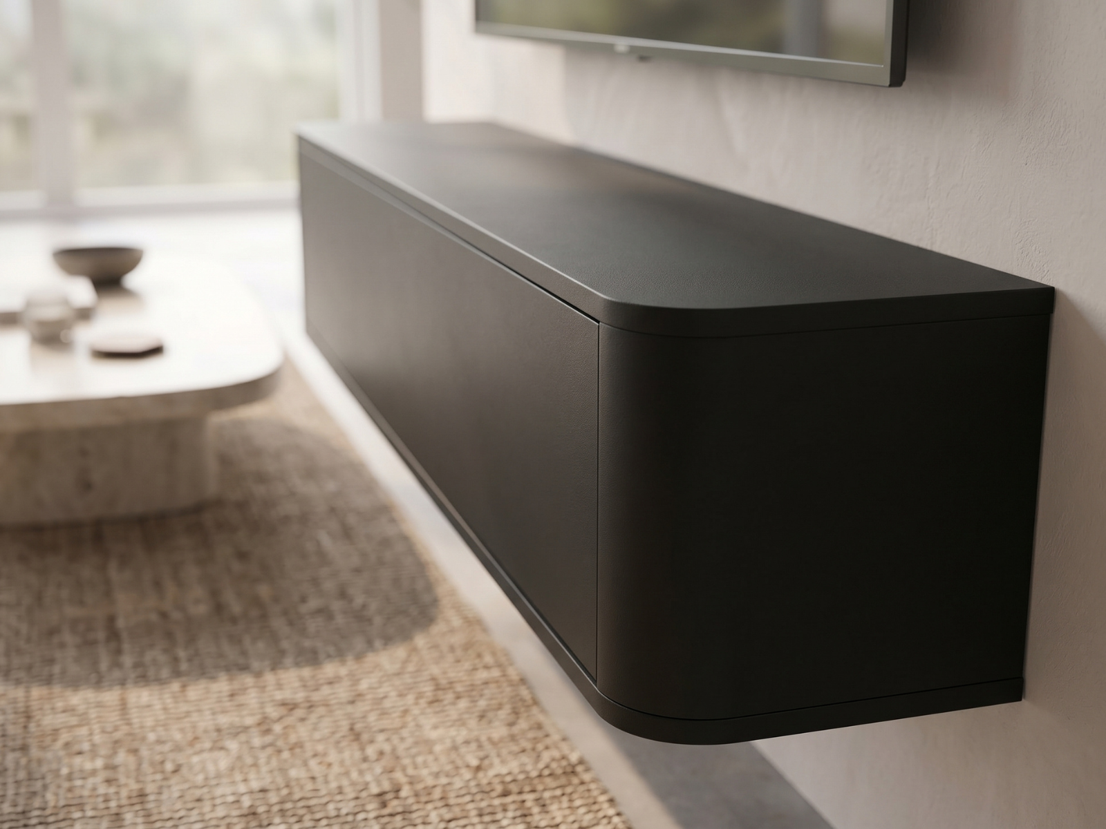 TV-hifi meubel PRINCETON 1 draaideur 140 cm afgerond zwart