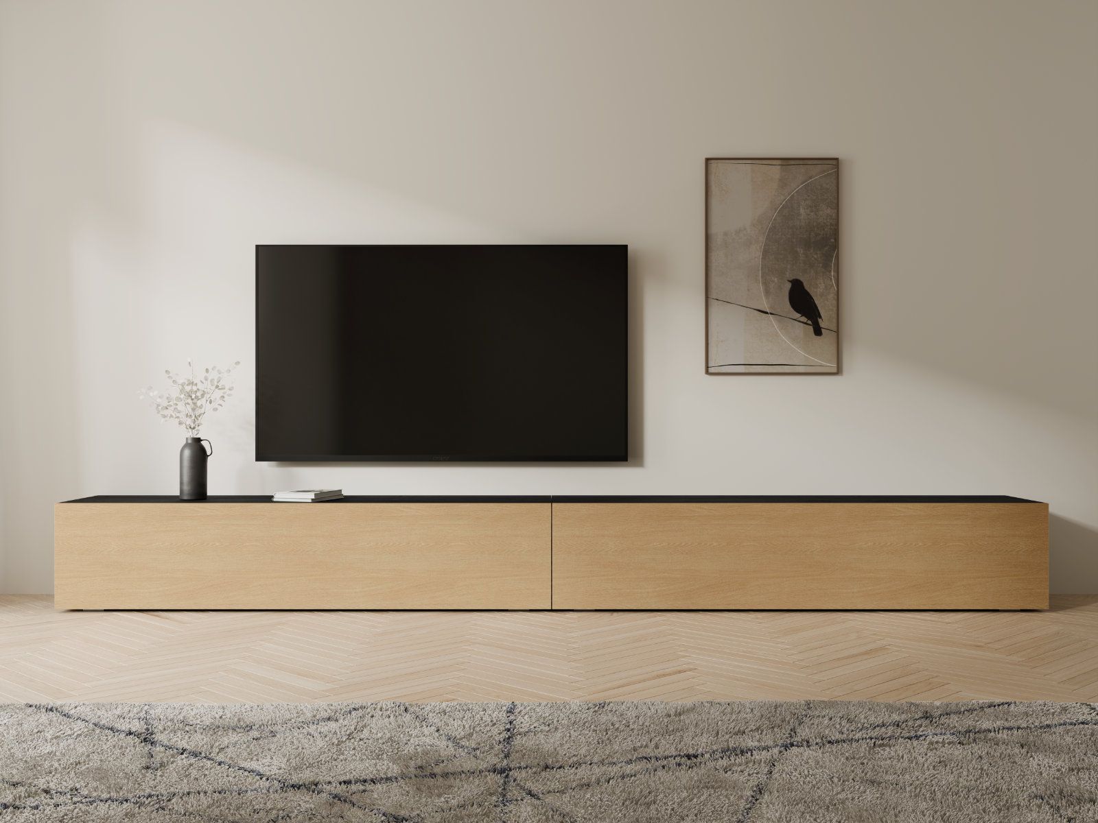 Tv-meubel KINGSTON 2 klapdeuren 280 cm zwarte eik/eik