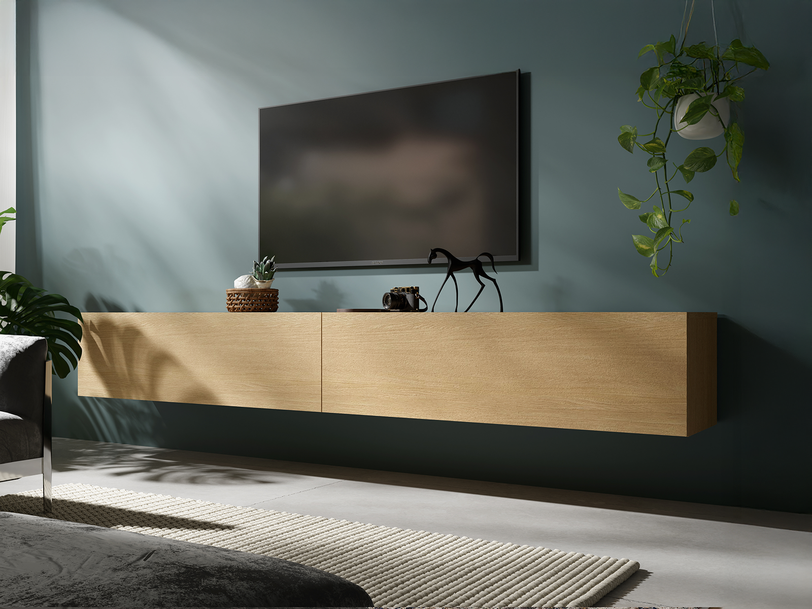 Tv-meubel KINGSTON 2 klapdeuren 210 cm eik