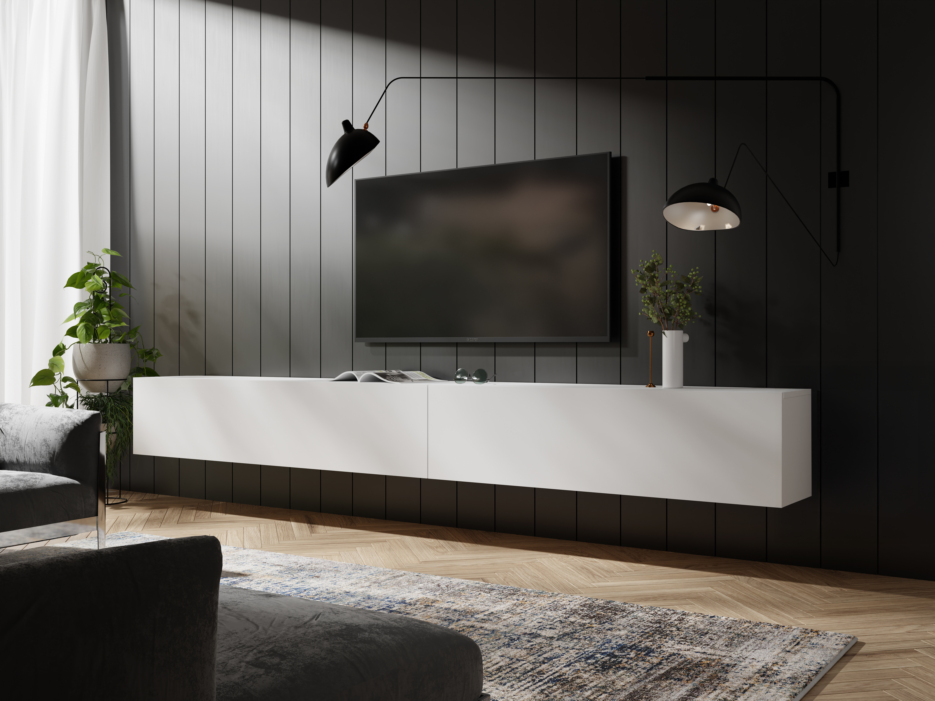 Mobistoxx Tv-meubel KINGSTON 2 klapdeuren 245 cm mat wit