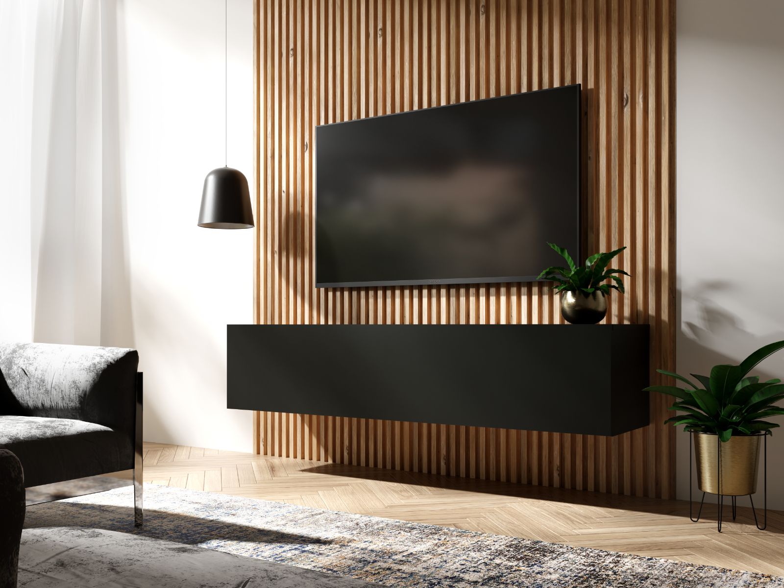 Tv-meubel KINGSTON 1 klapdeur 140 cm zwart