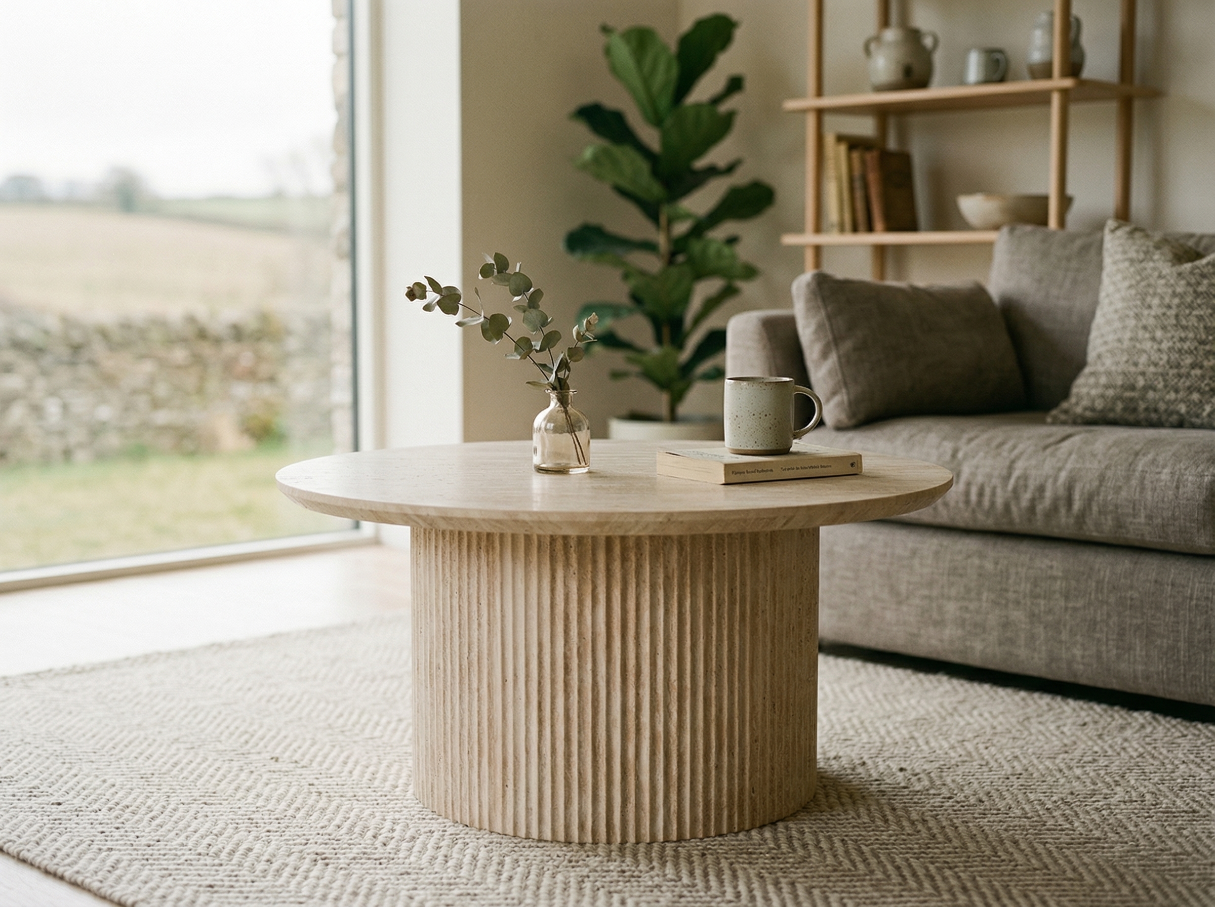 Ovale salontafel LARUSSO 80 cm travertijn