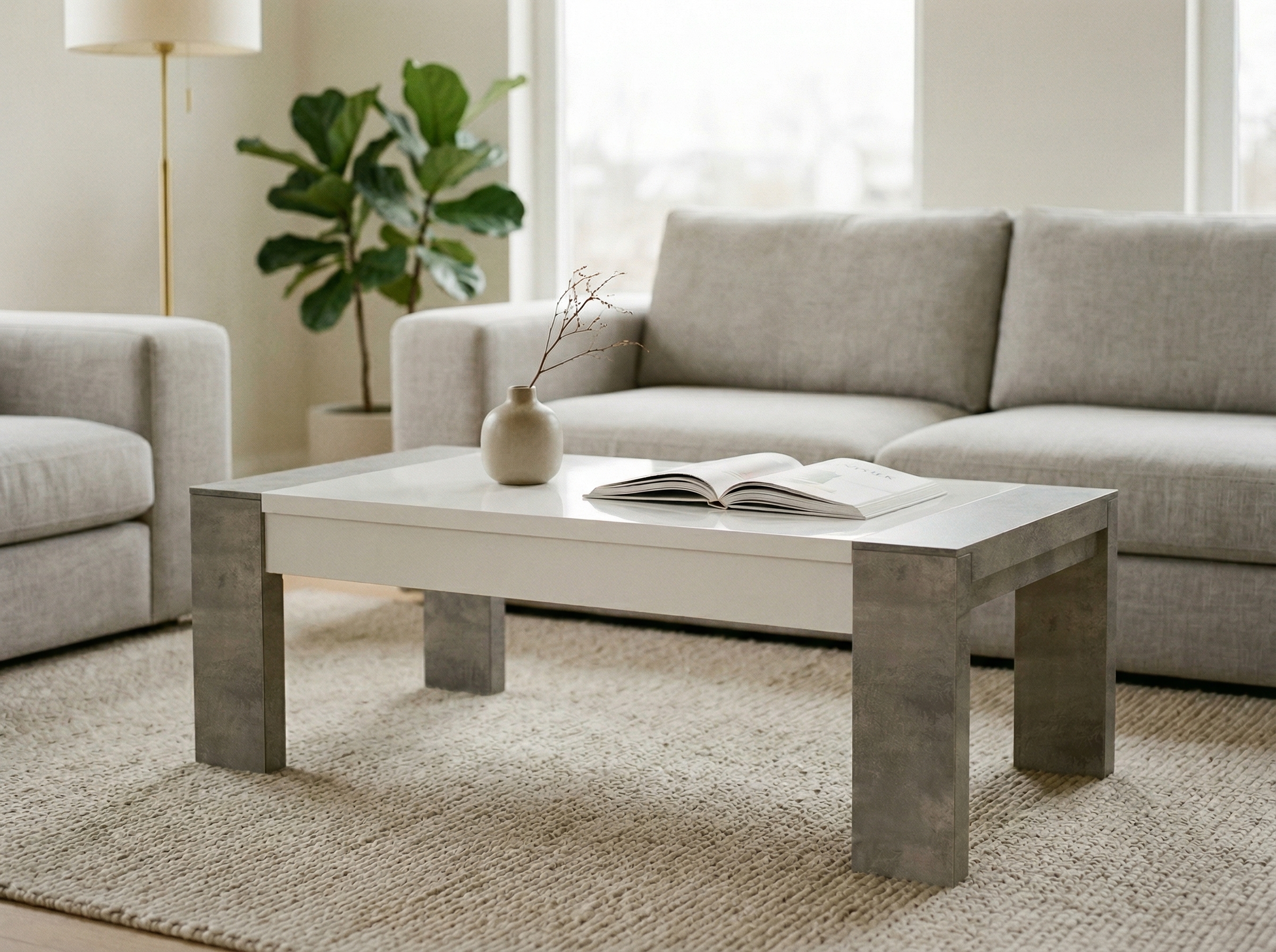 Rechthoekige salontafel RANDY 130 cm beton/wit