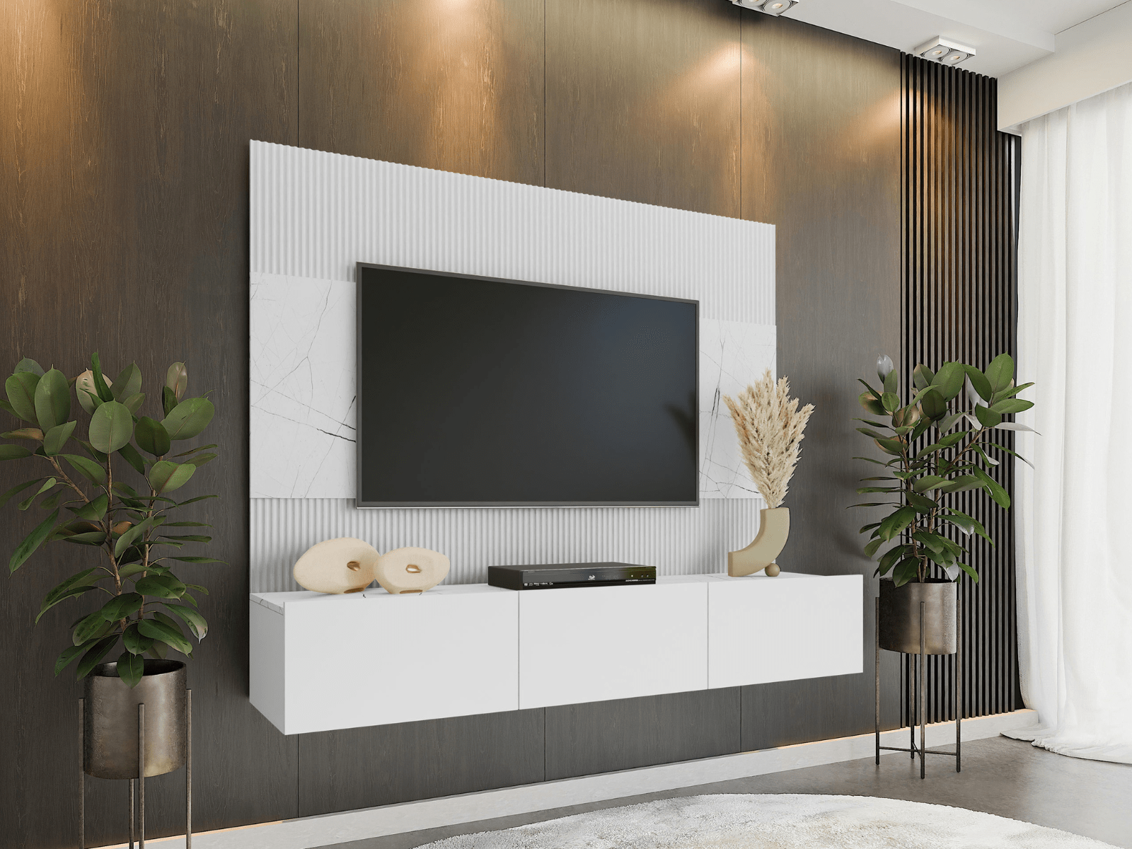 Tv-meubel DORINI 180 cm wit/marmer wit